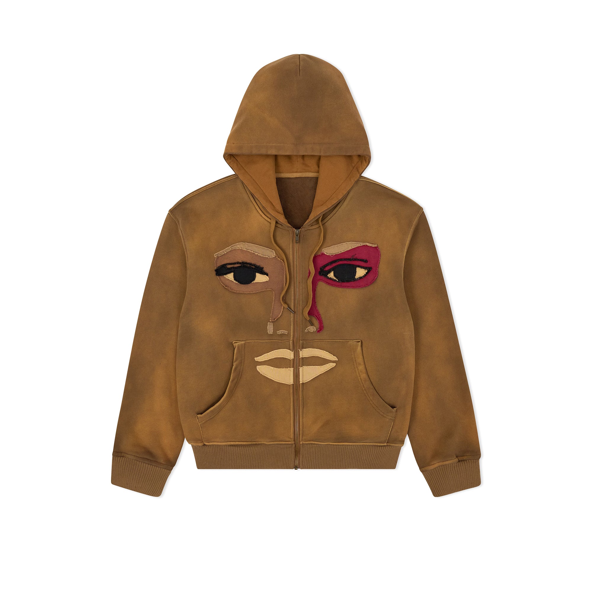 KidSuper Mens Patchwork Face Heavyweight Zip-Up Hoodie – Extra Butter
