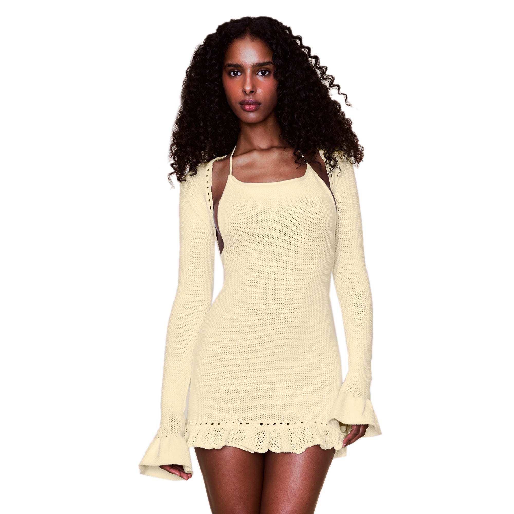 Guizio Womens Crochet Ruffle Sleeve Bolero – Extra Butter