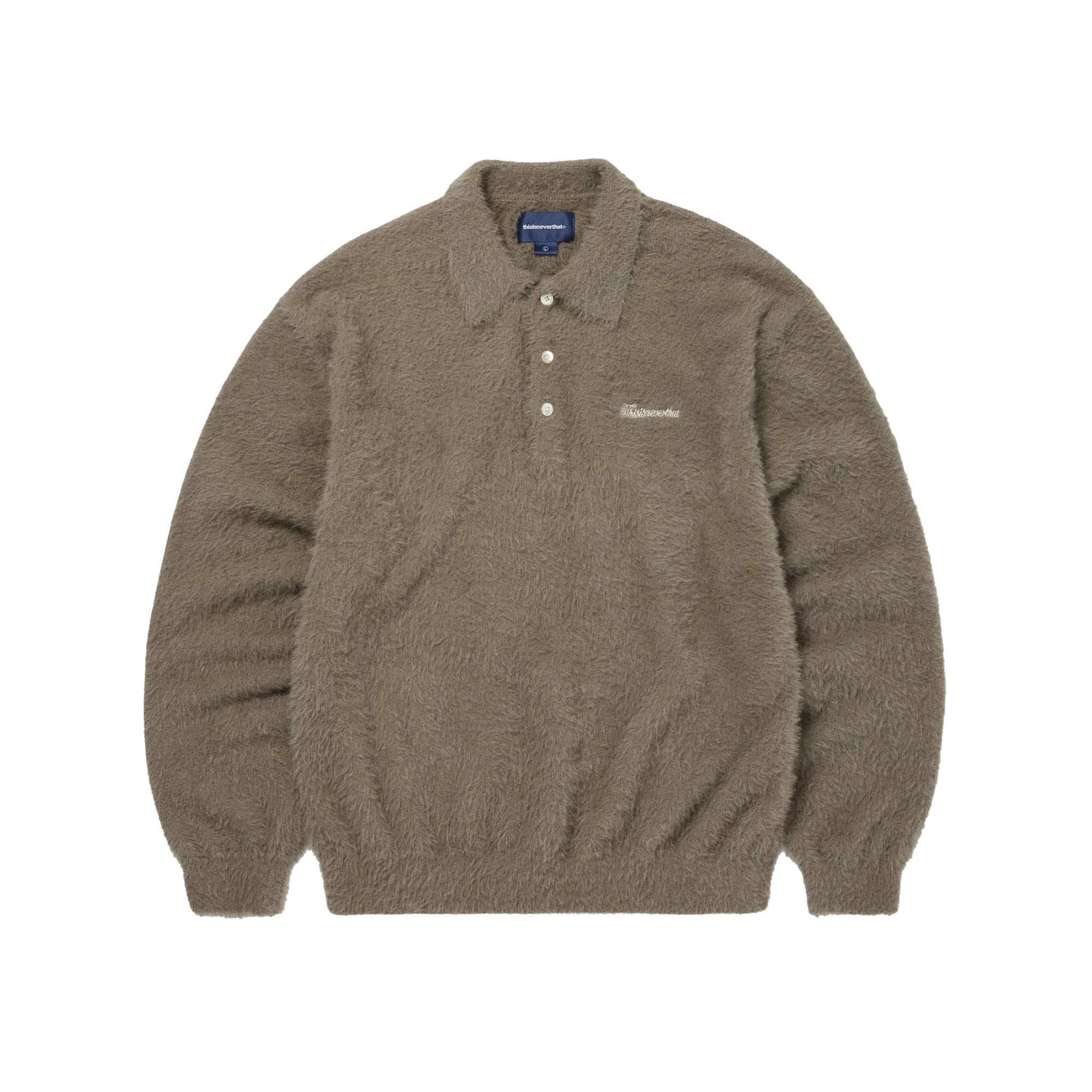 Thisisneverthat Mens SCT-Logo Shaggy Knit Polo Sweater – Extra Butter
