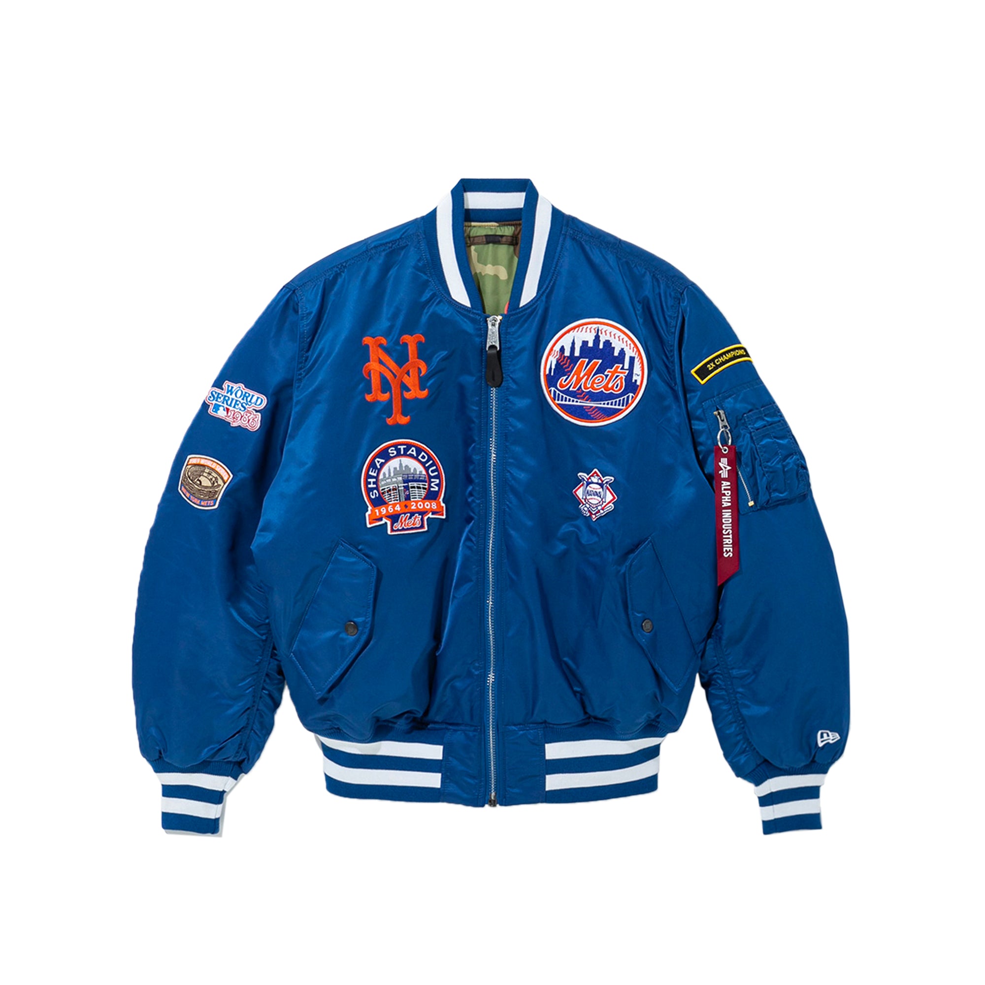 Alpha Industries X New Era New York Mets MA-1 Bomber Jacket – Men's Nylon Flight Jacket, Blue