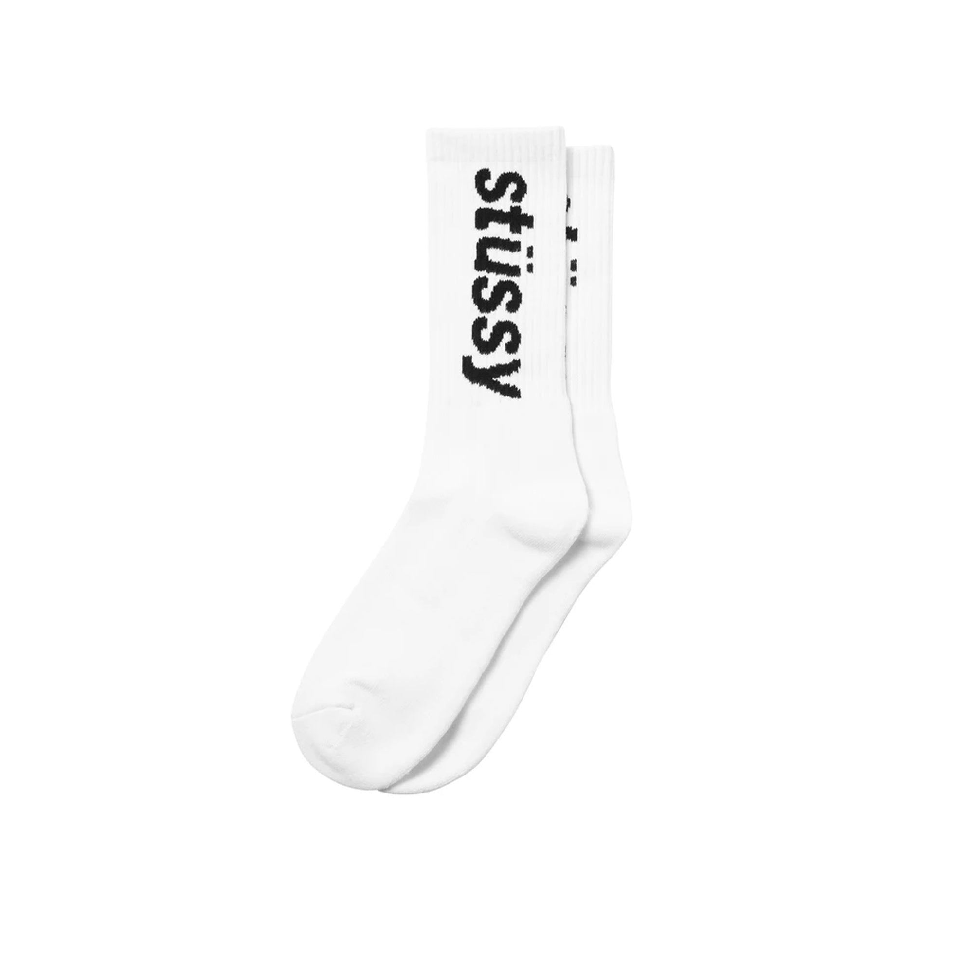 Stussy Mens Helvetica Jacquard Crew Socks 'White' – Extra Butter