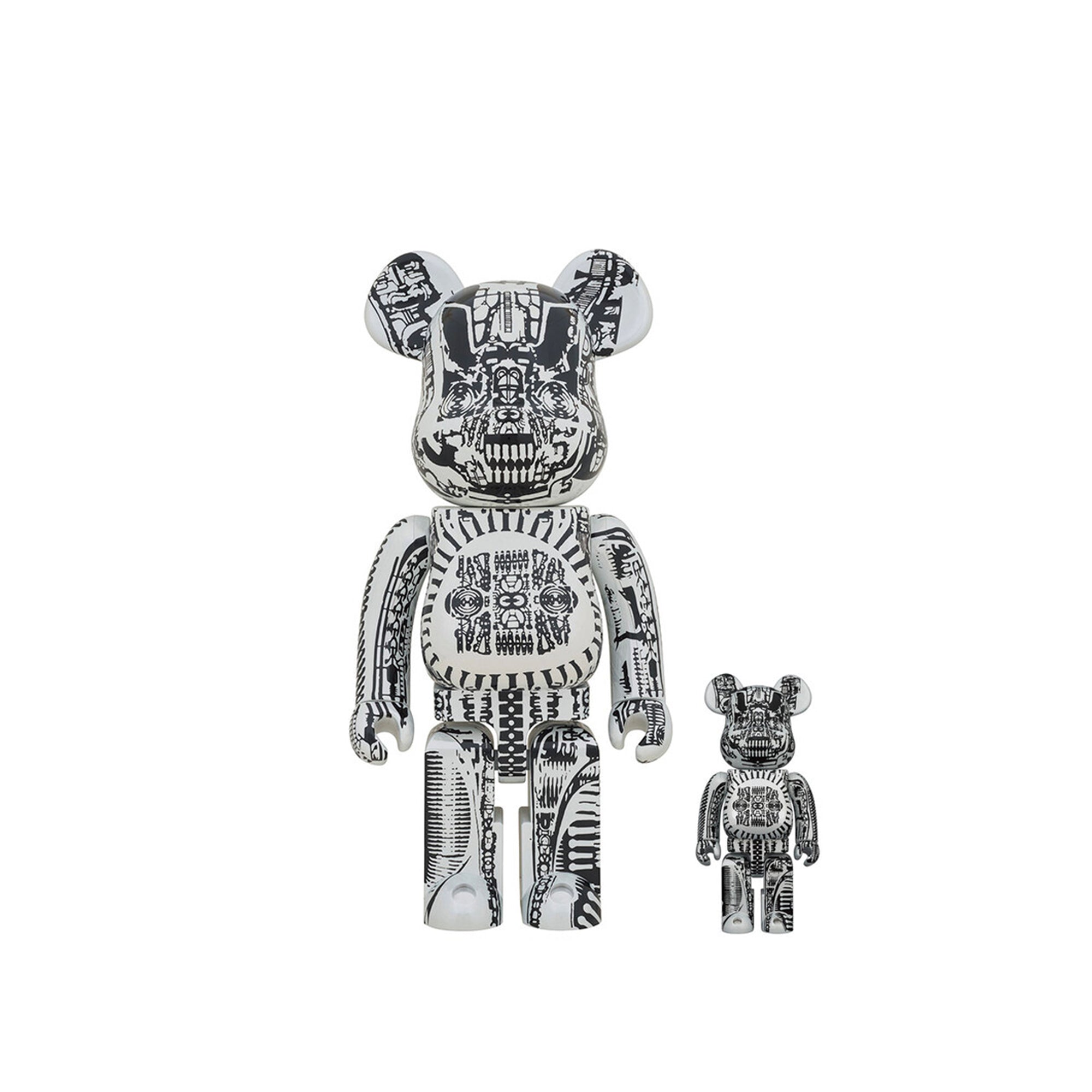 Medicom H.R. Giger 100% & 400% Bearbrick 'White Chrome