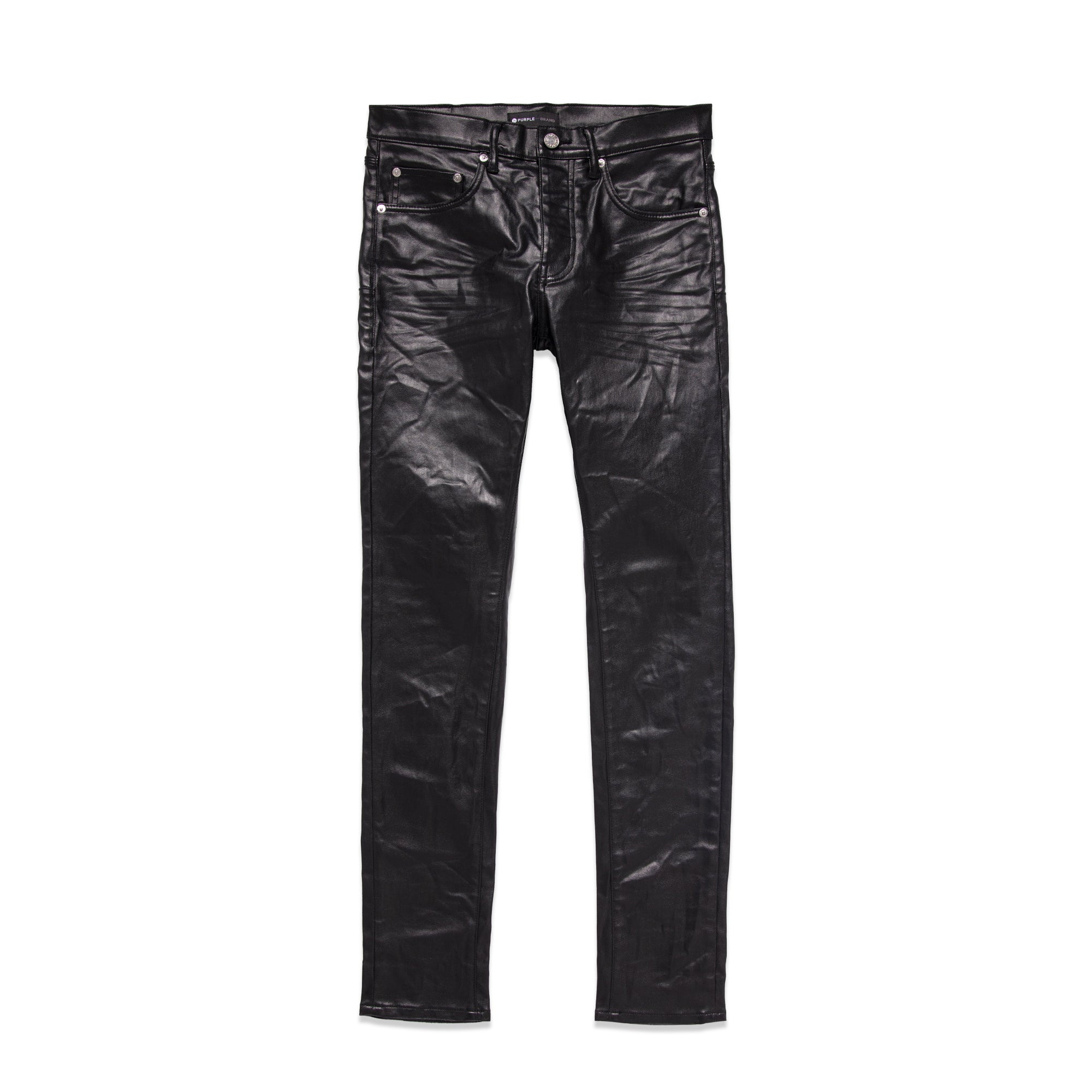 Purple Brand Mens Black Patent Leather Film Jeans – Extra Butter