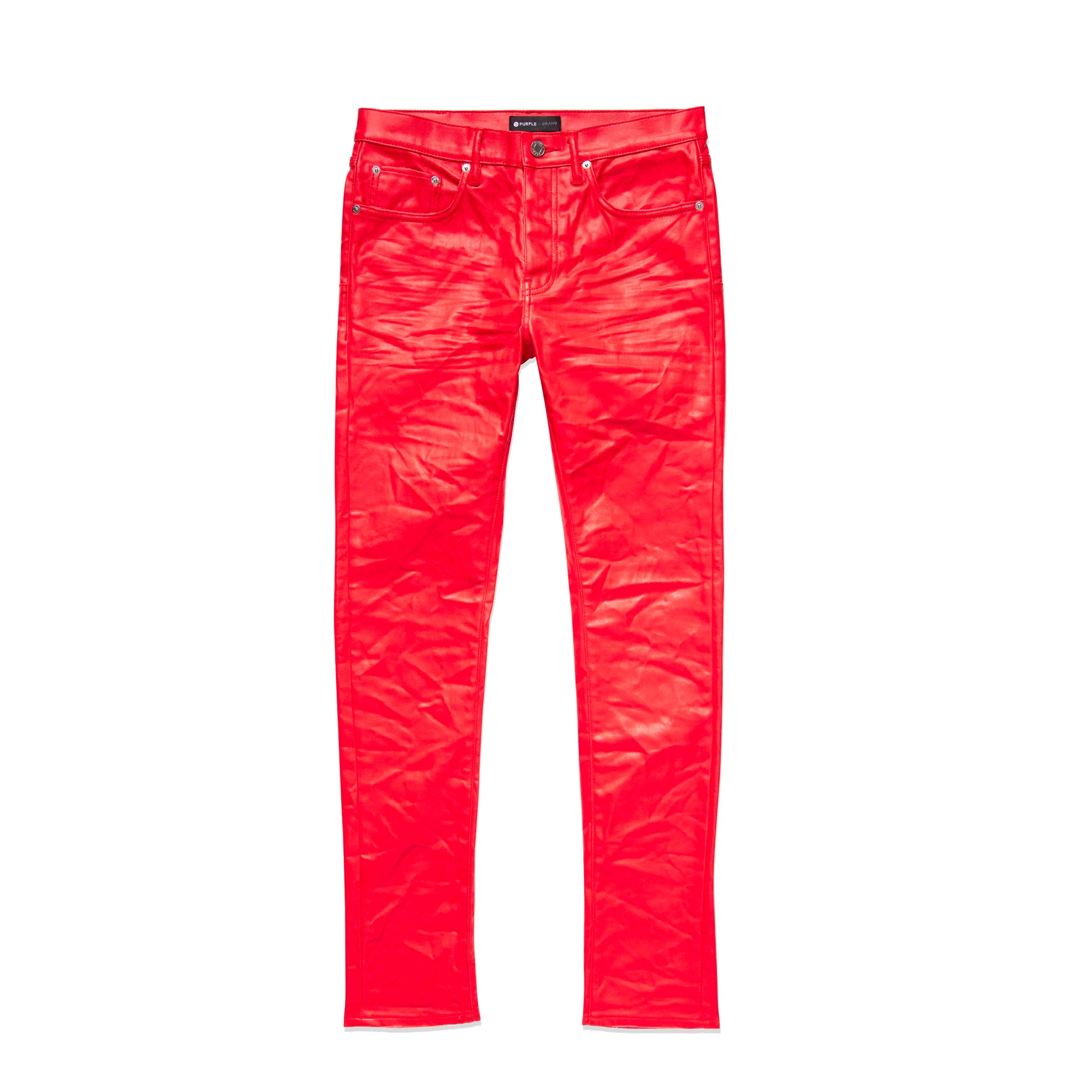 Purple Brand Mens Red Patent Leather Film Jeans – Extra Butter