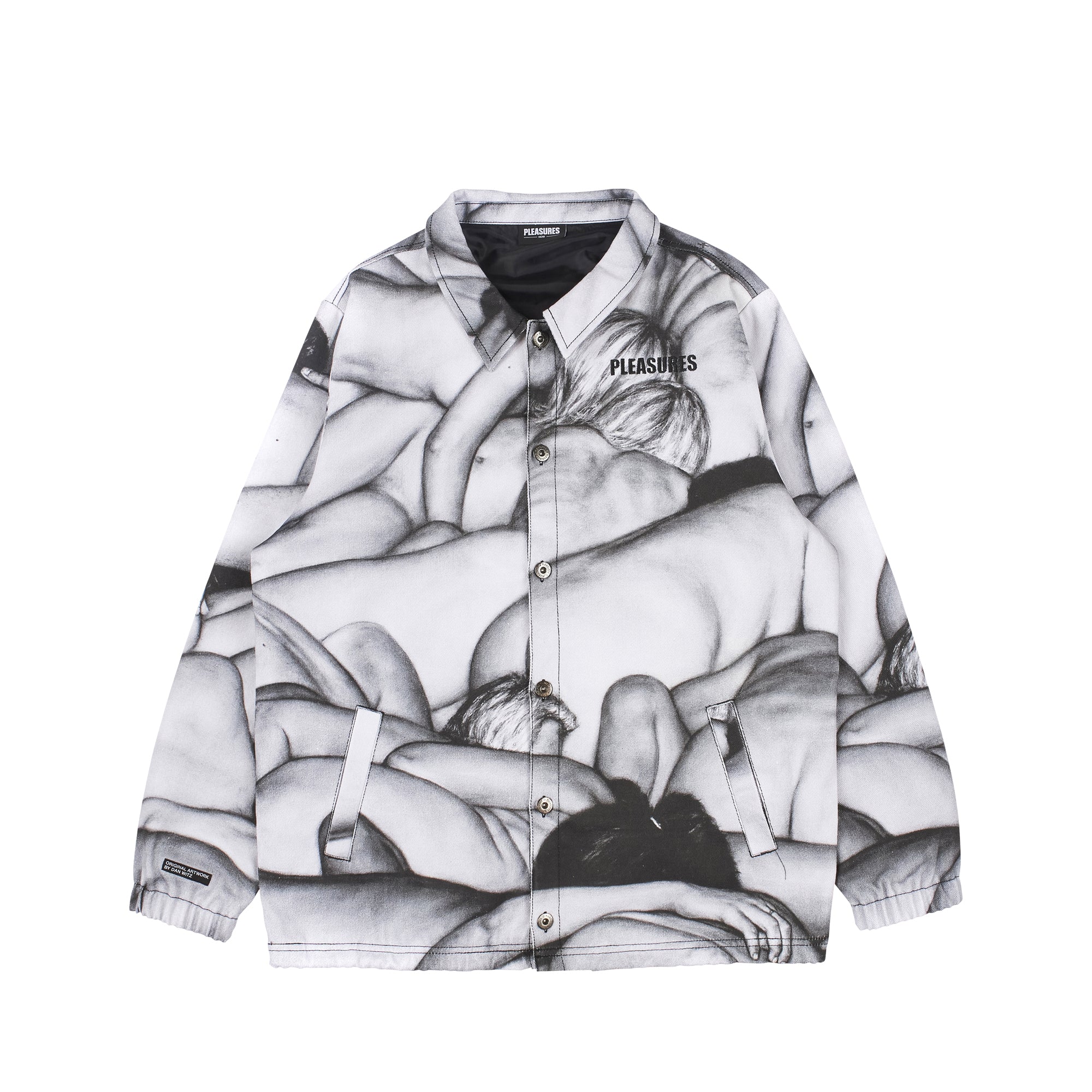 PLEASURES グラフィックジャケット Pleasures Mens Orgy Denim Coaches Jacket – Extra Butter