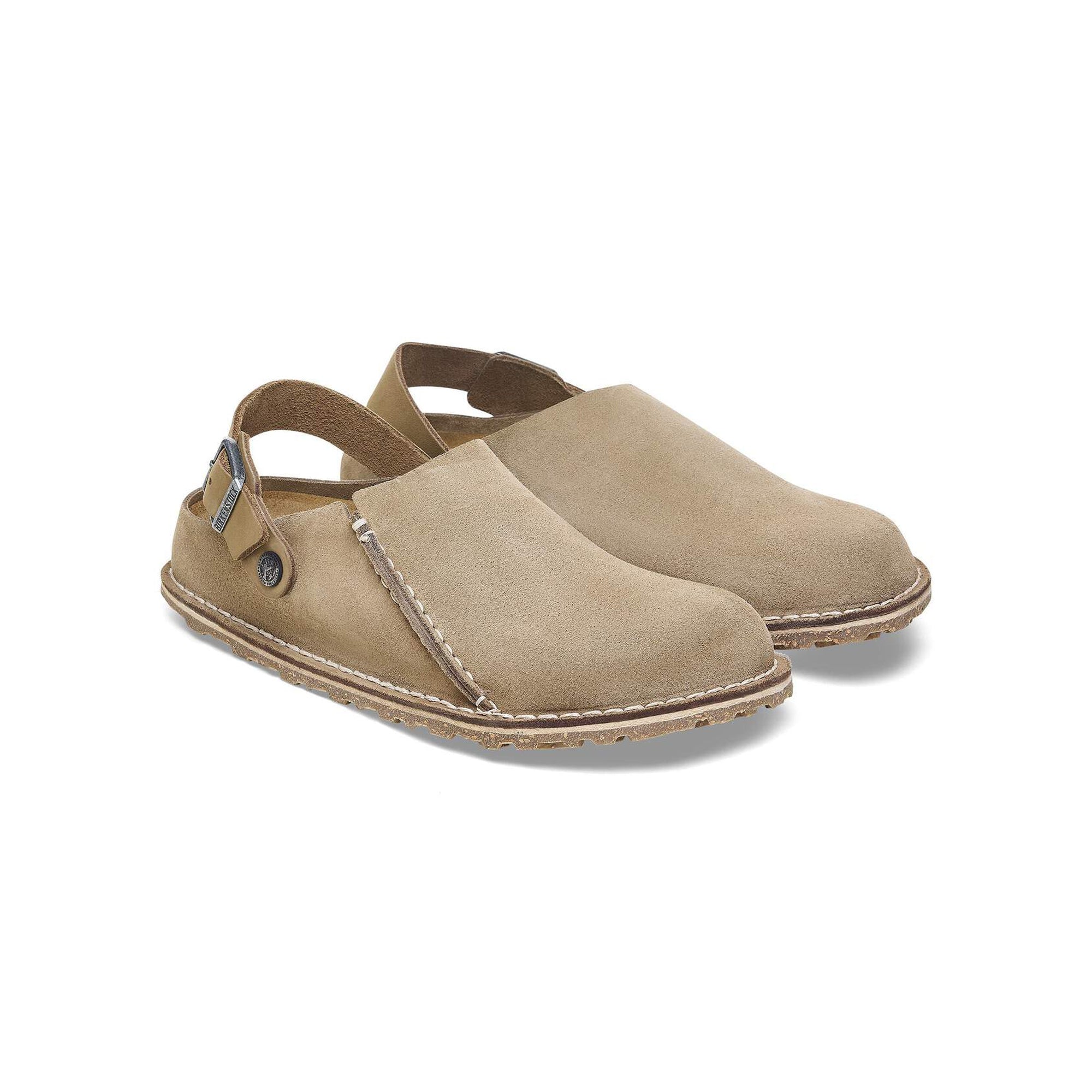 Grey Taupe Sandals with adjustable metal buckle on a white background