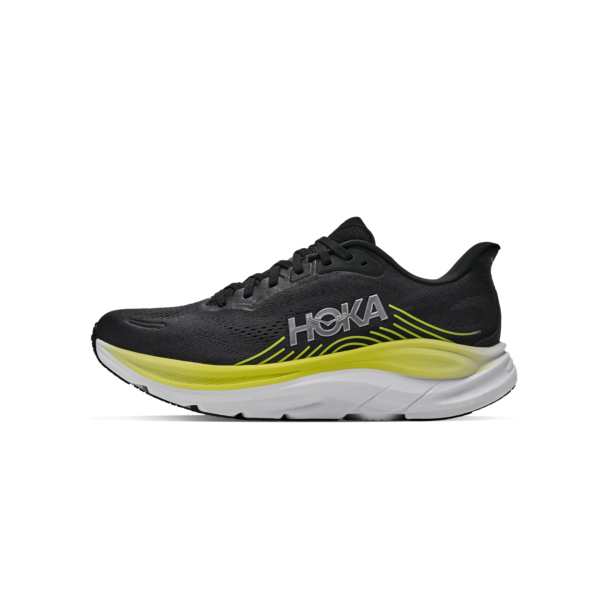 Black yellow grey sneakers on a white background