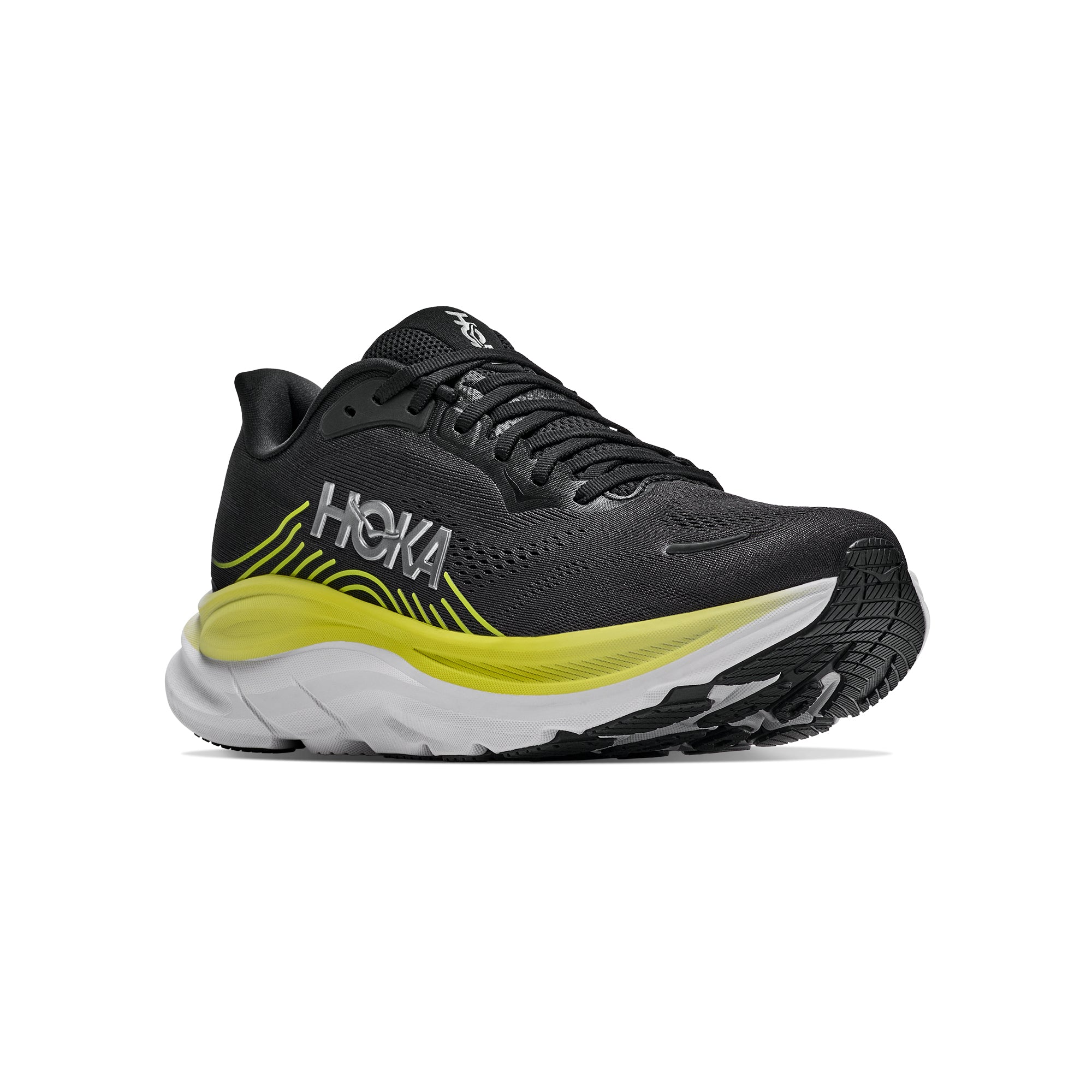 Black yellow grey sneakers on a white background