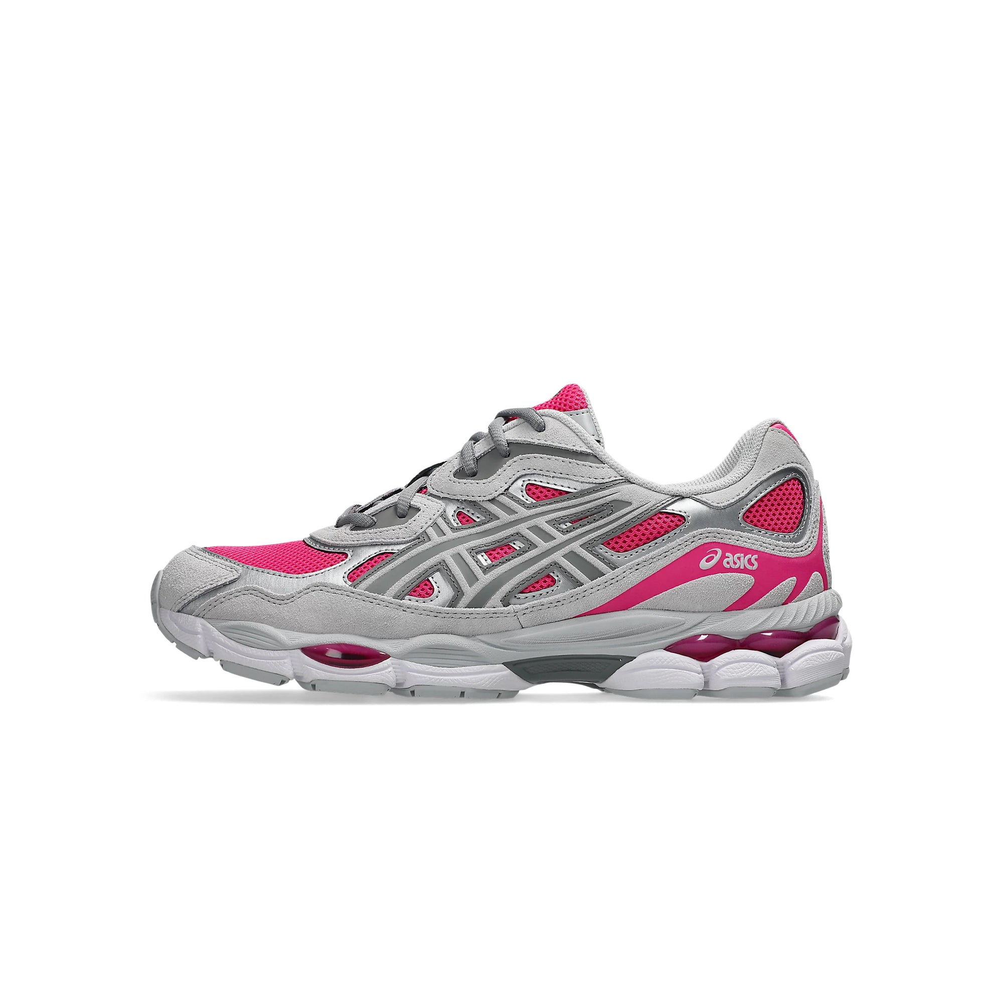 pink grey and silver sneakers on a white background