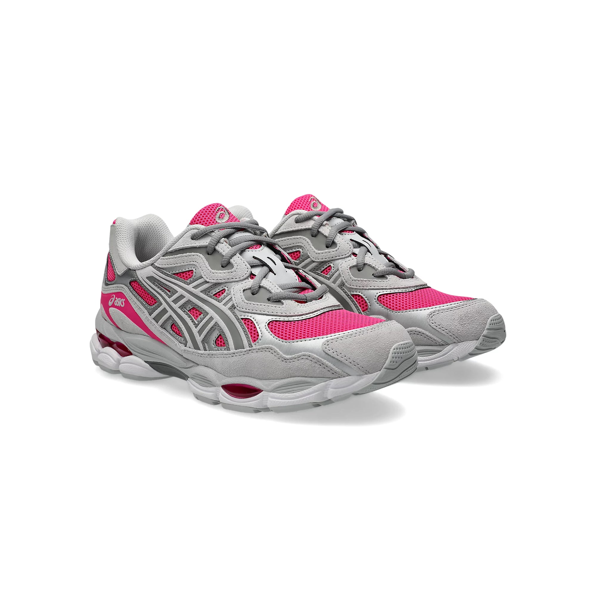 pink grey and silver sneakers on a white background