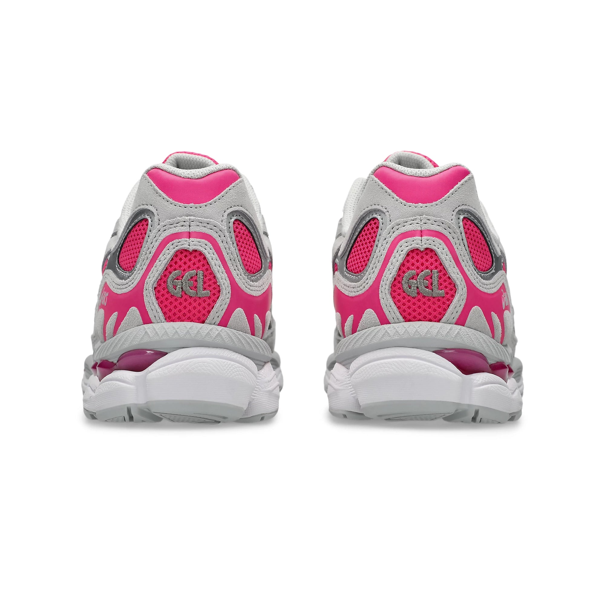 pink grey and silver sneakers on a white background