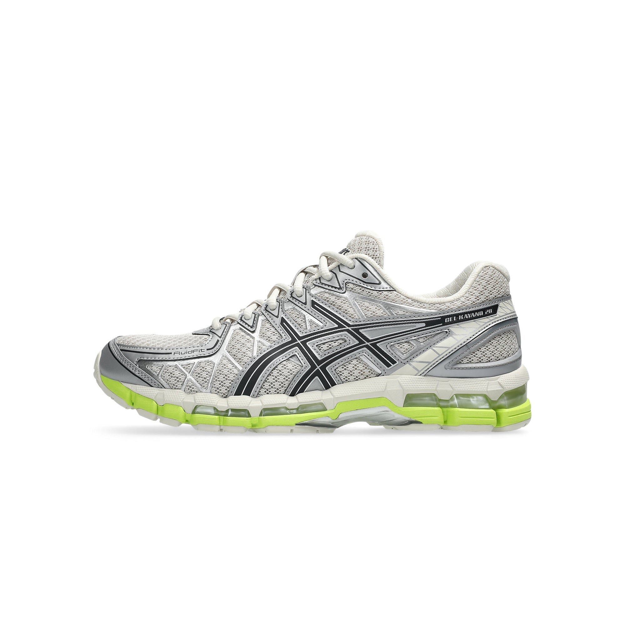 Smoke Grey and neon green Sneakers on a white background