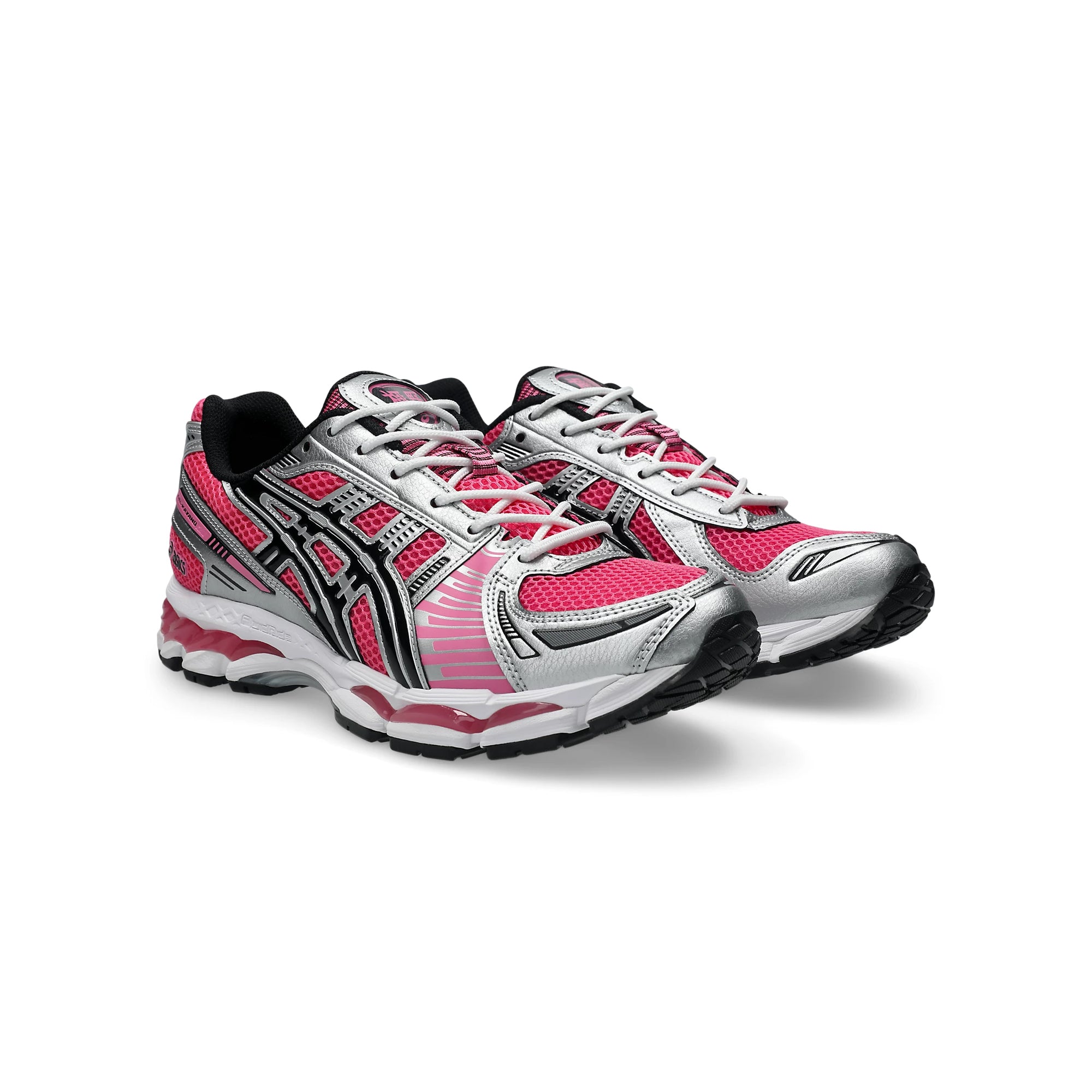 pink silver black and white sneakers on a white background