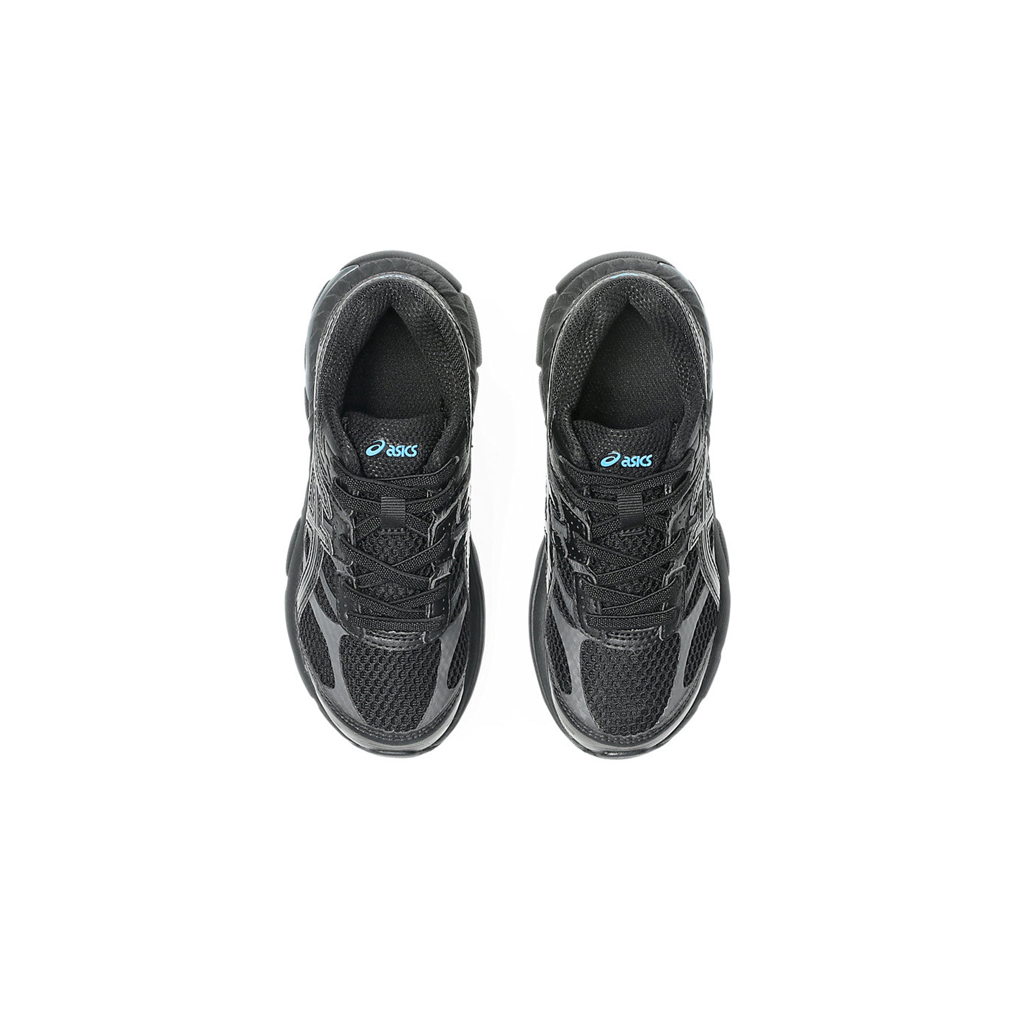 Black and gunmetal sneakers on a white background