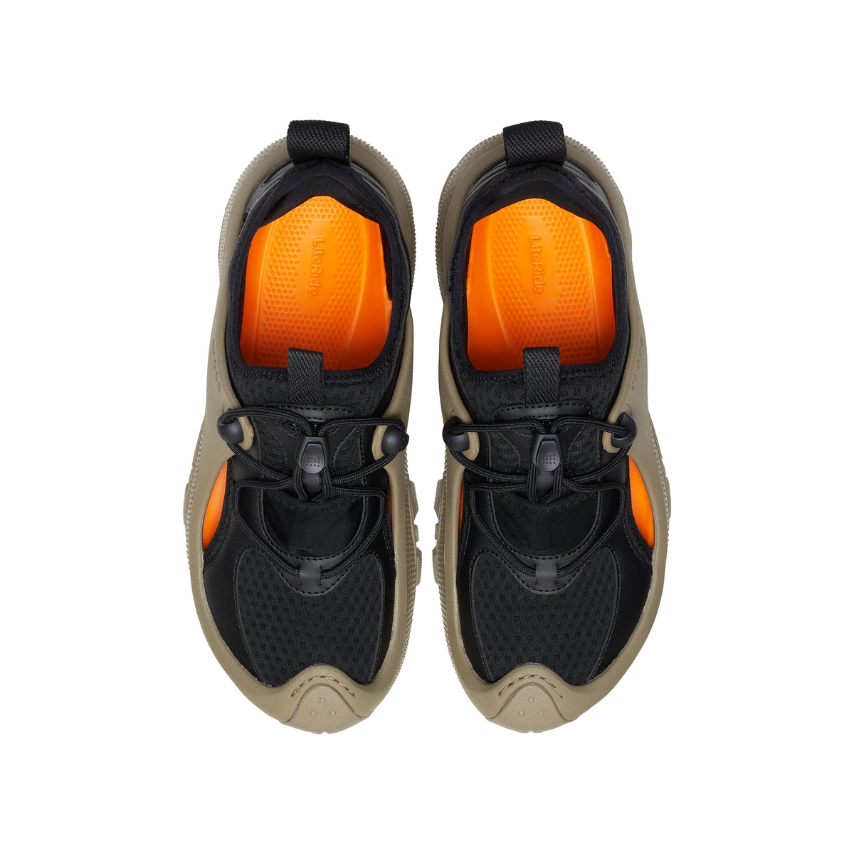 Khaki/Orange and black Sneakers on a white background