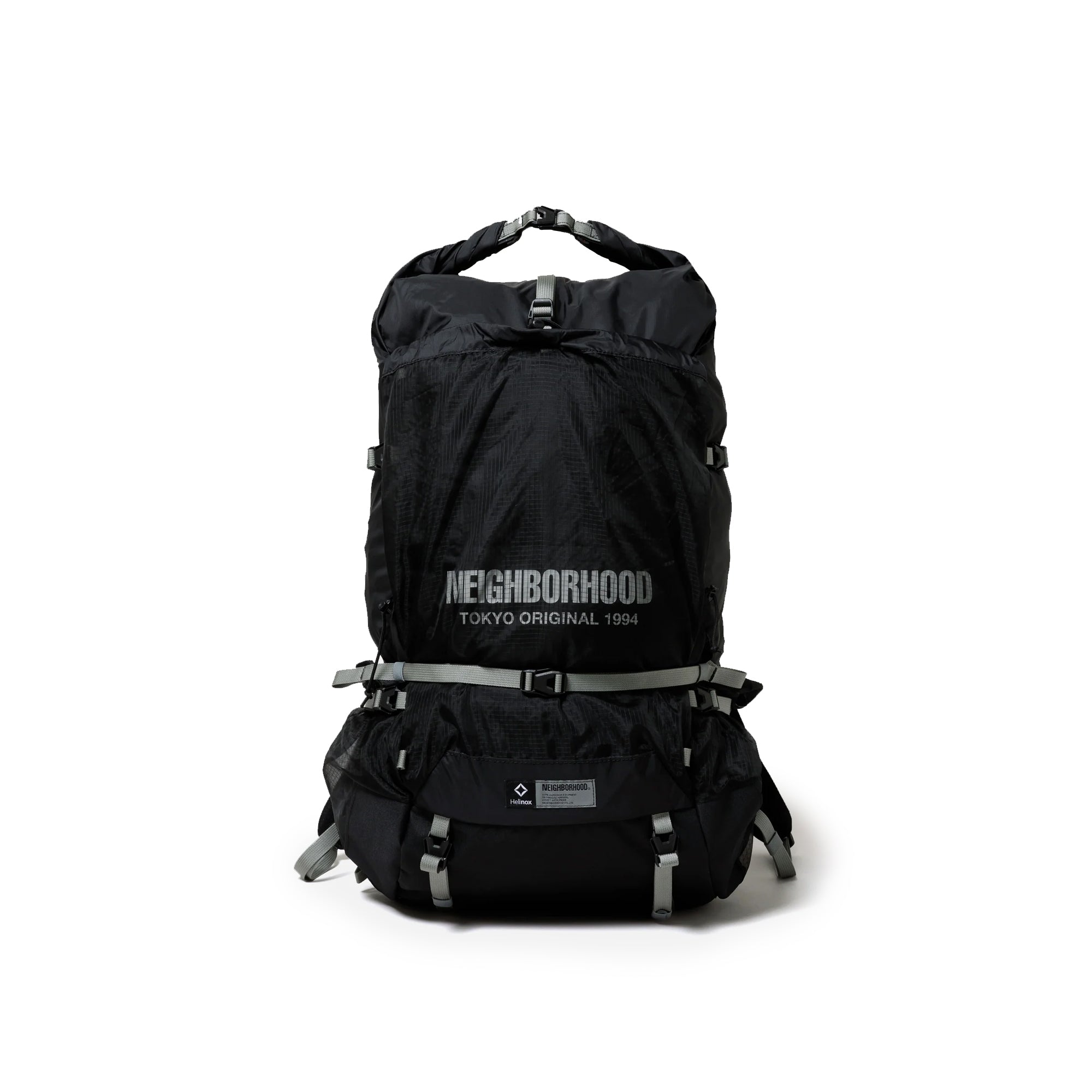 Black backpack on a white background