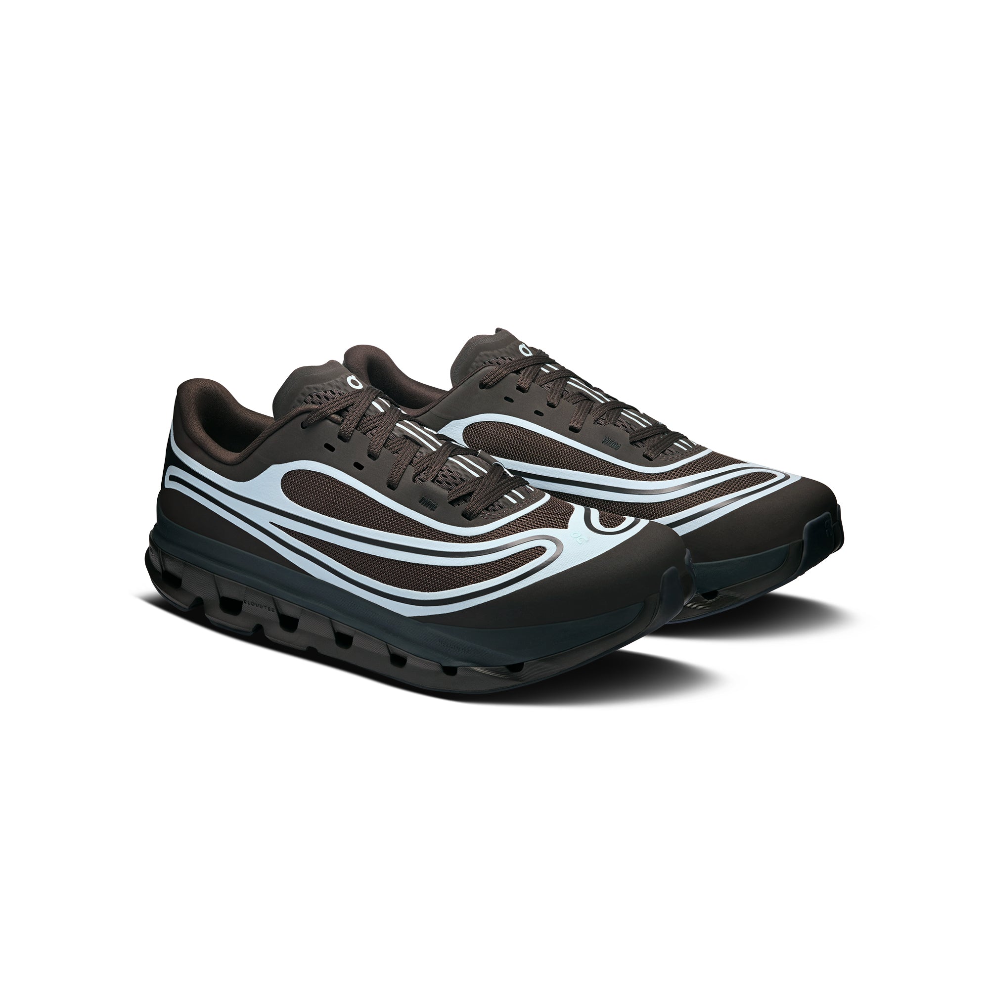 brown light blue and black sneakers on a white background