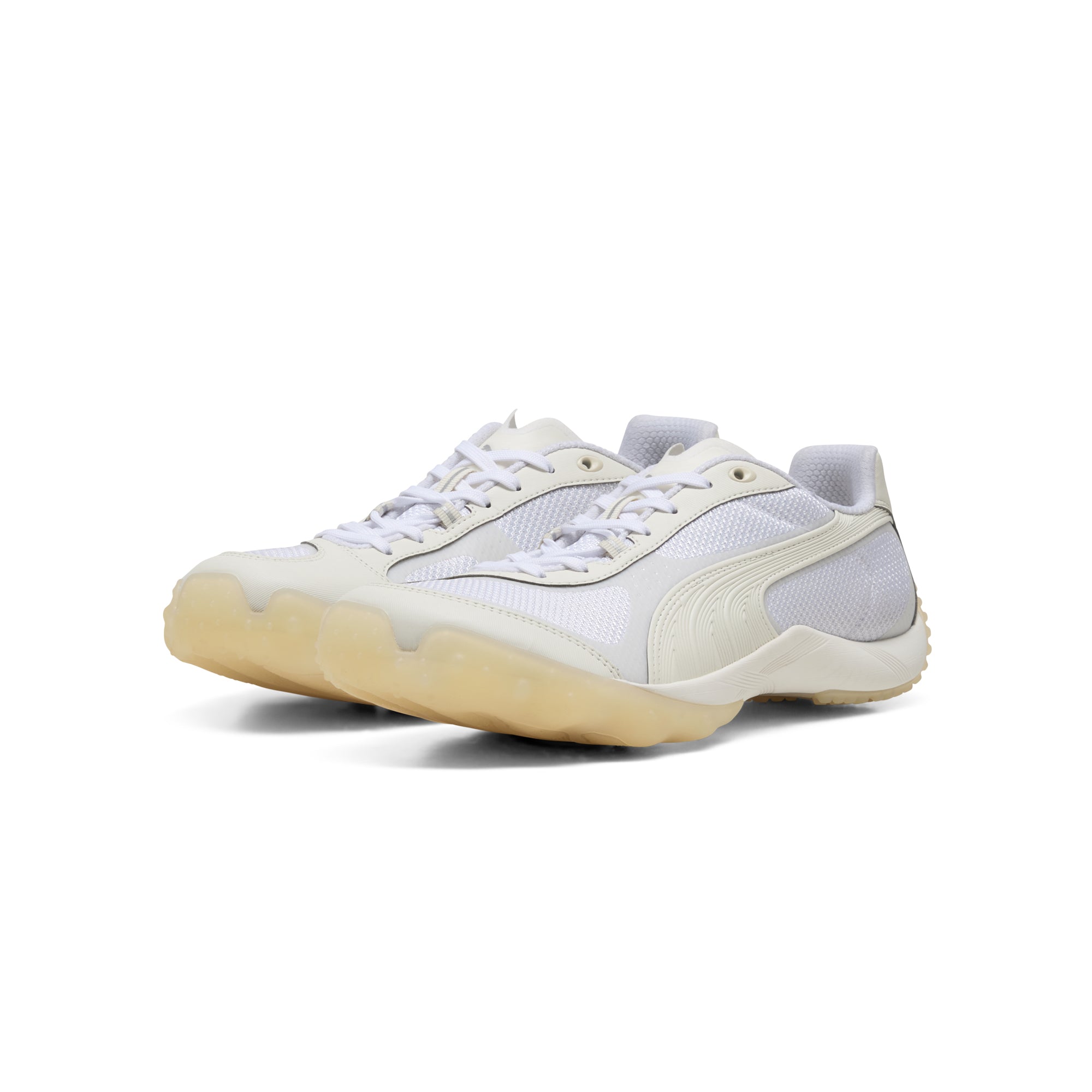 white and gum sneakers on a white background