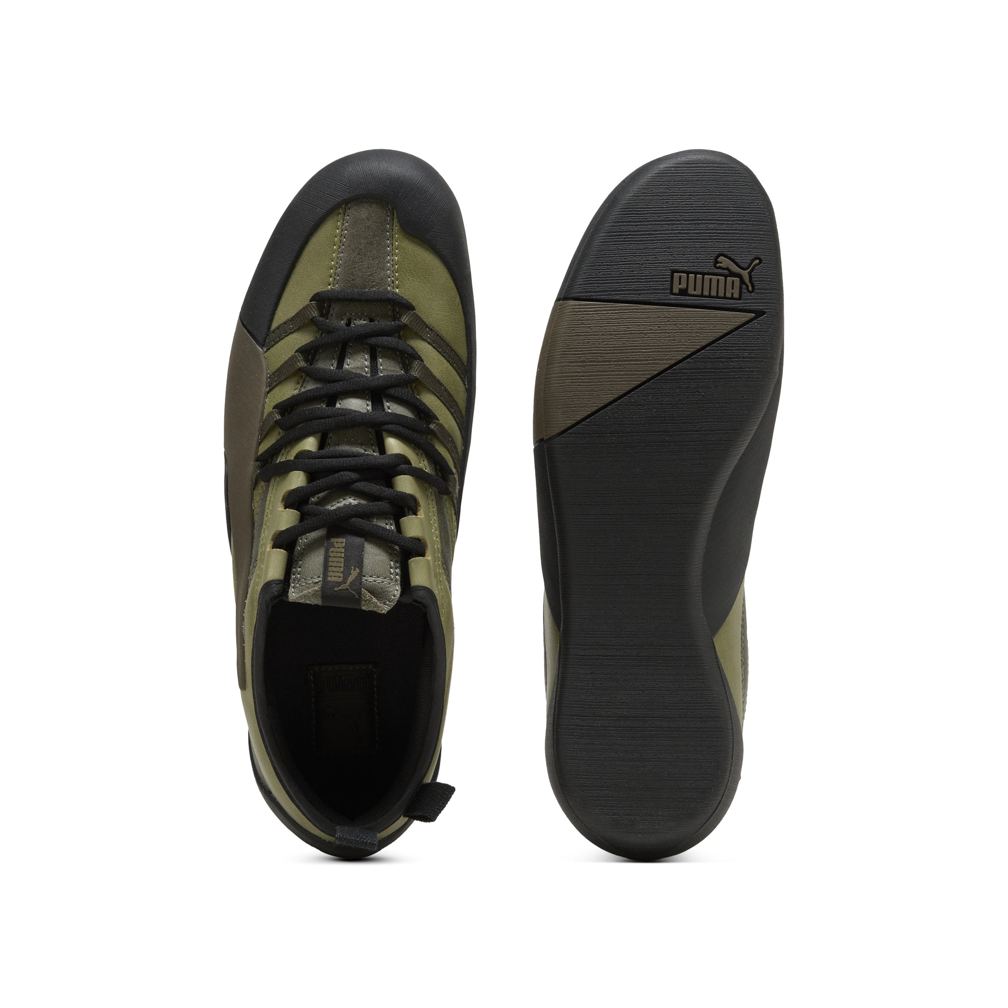 green and black sneakers on a white background