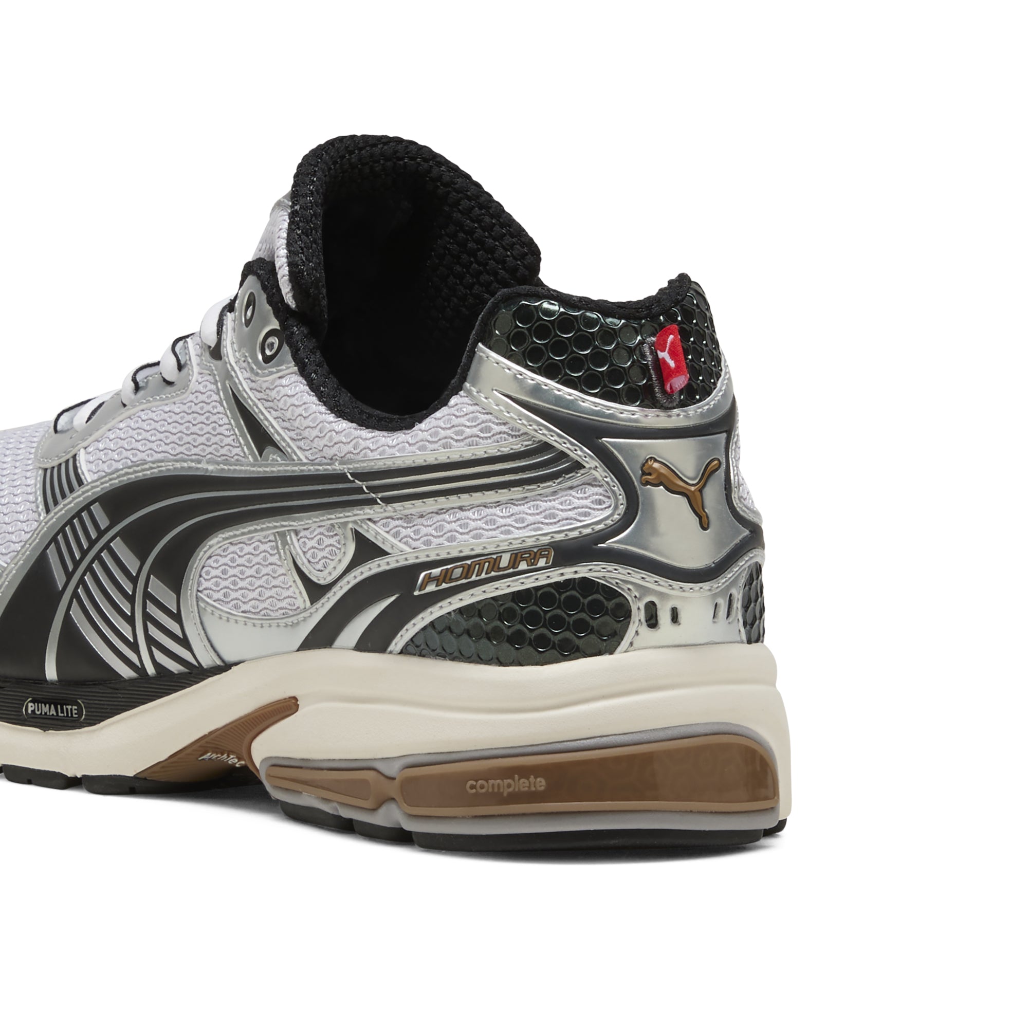 grey black tan brown sneakers on a white background
