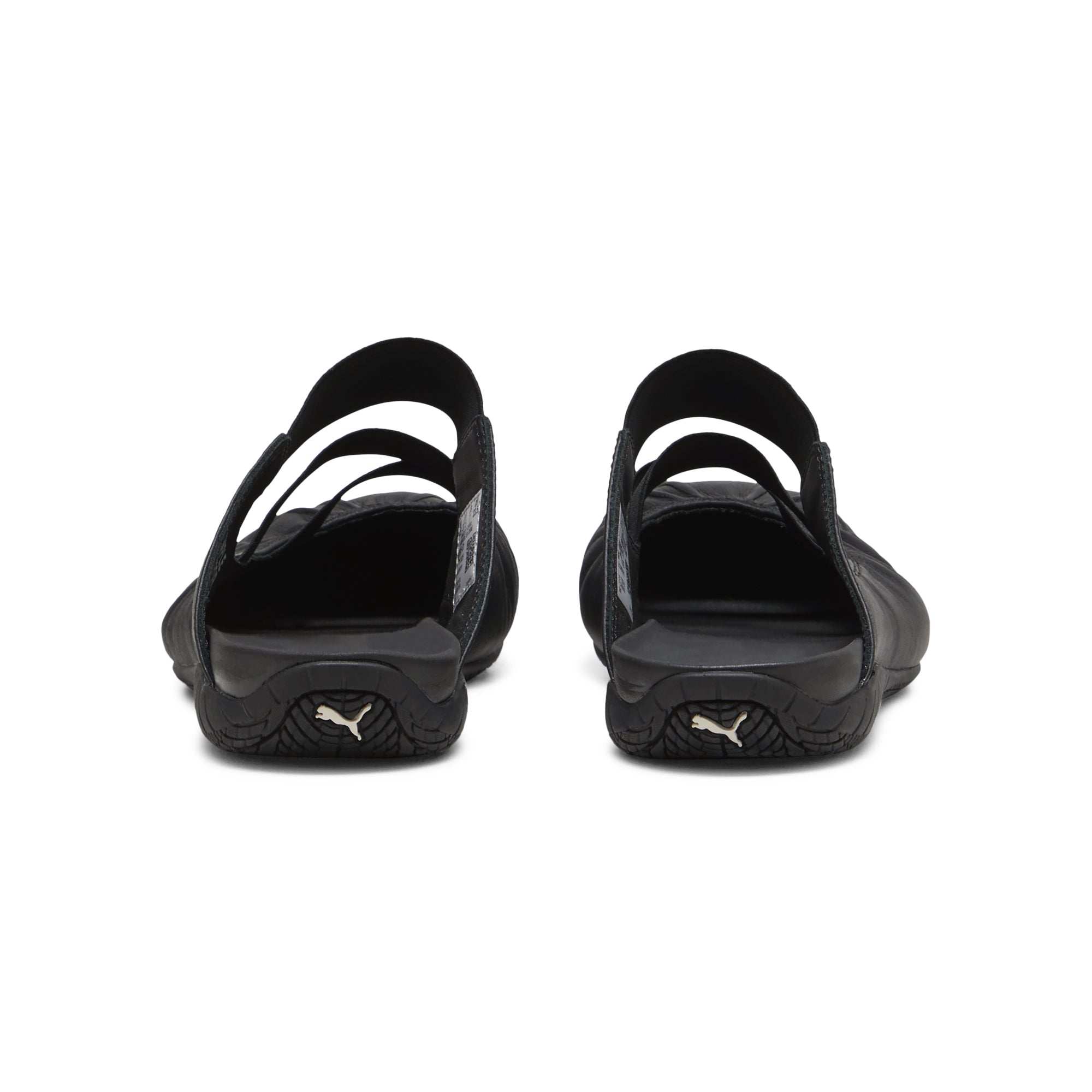 black mule sandals on a white background