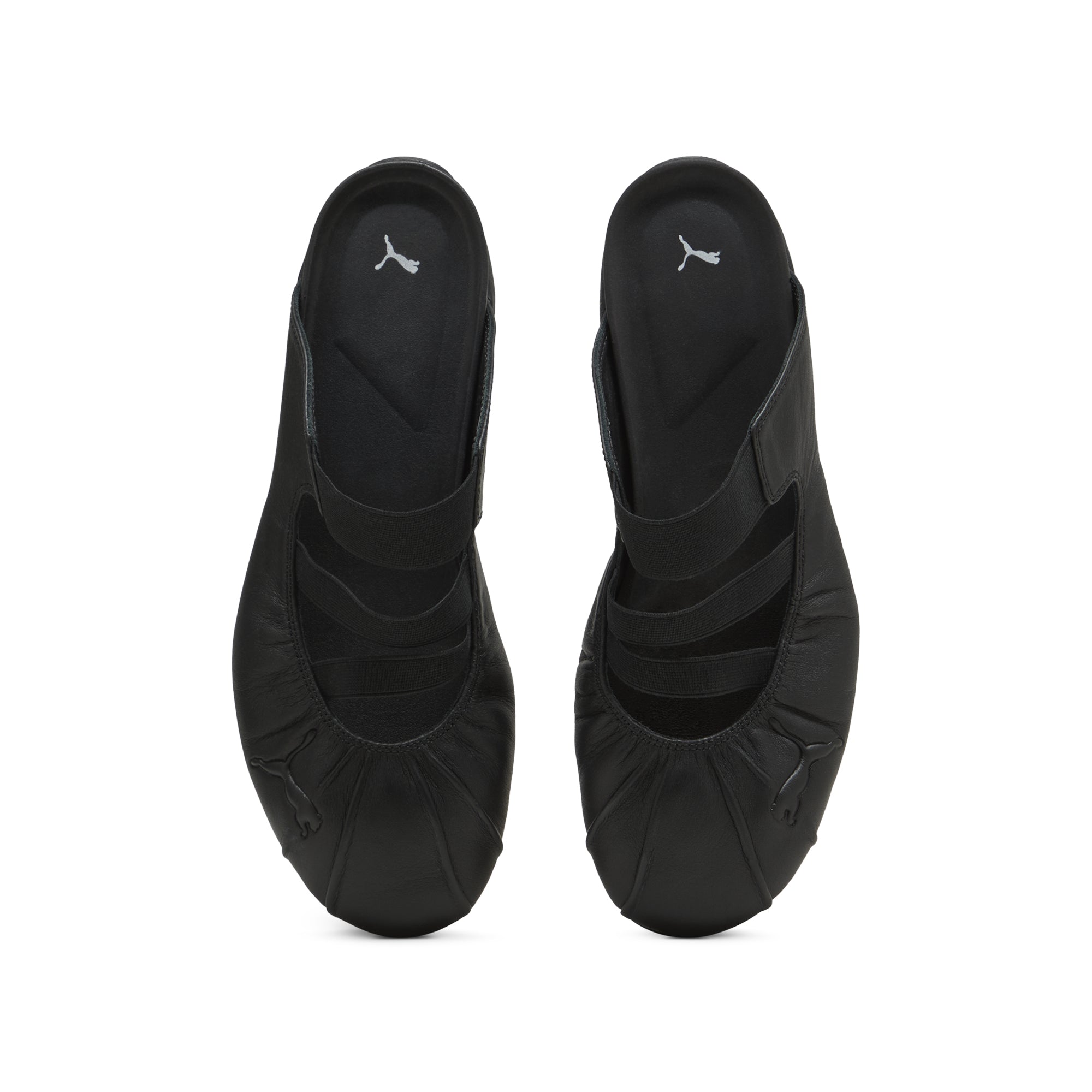 black mule sandals on a white background