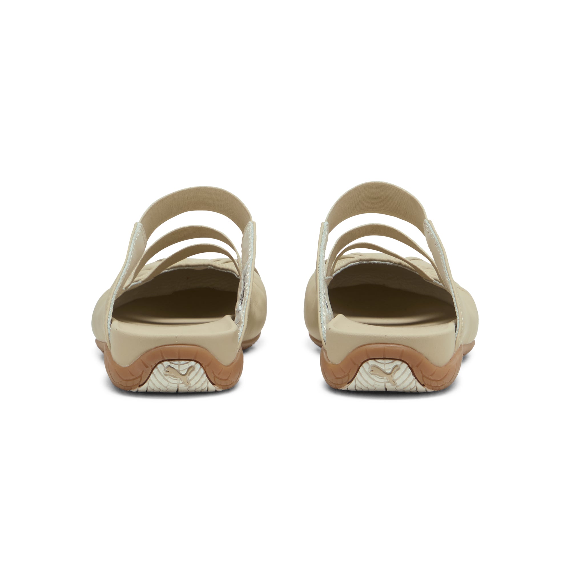 Khaki Mule sandals on a white background
