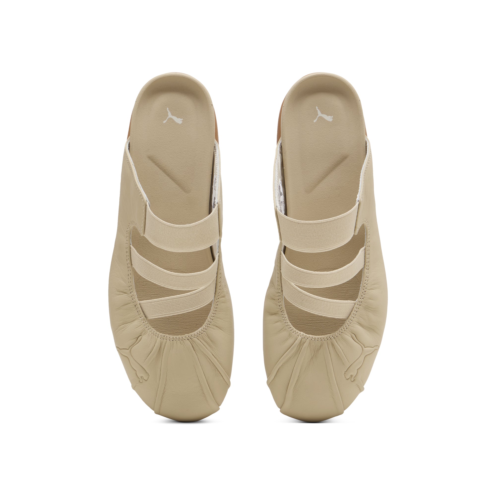 Khaki Mule sandals on a white background