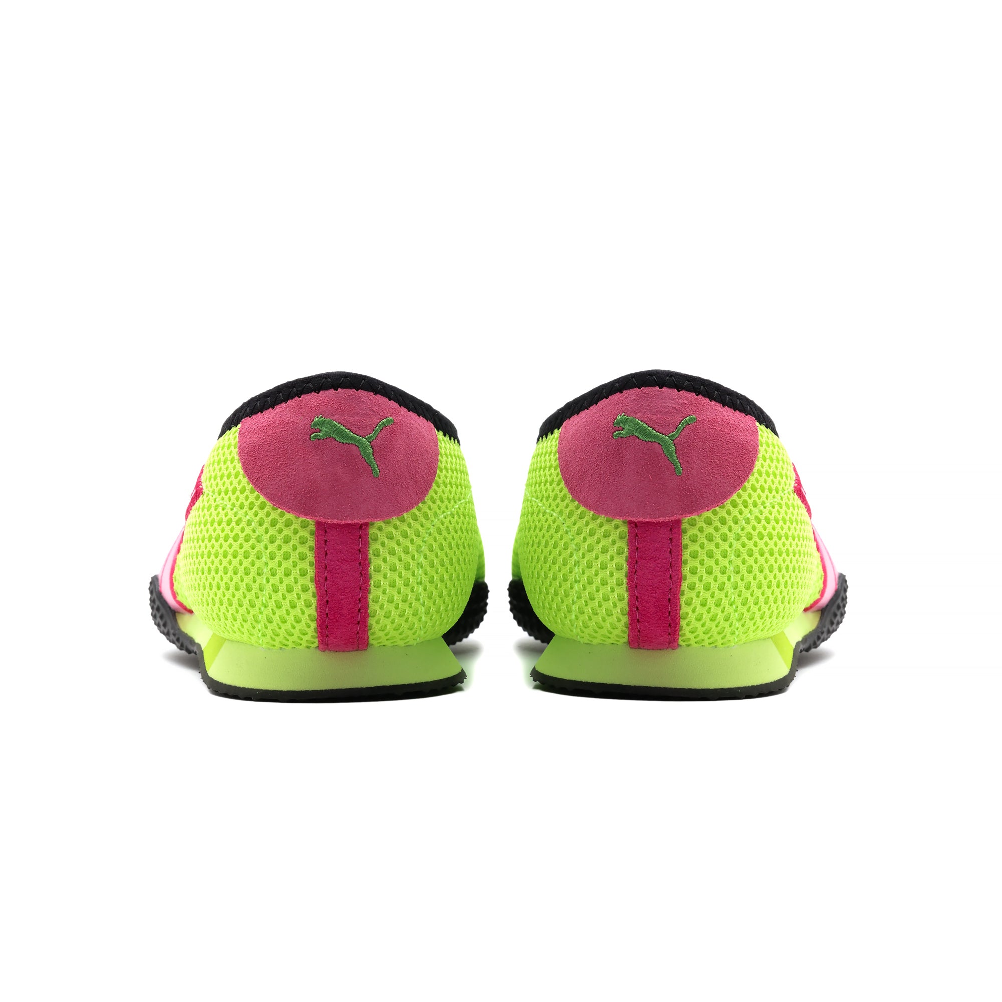 green and pink ballet sneakers on a white background