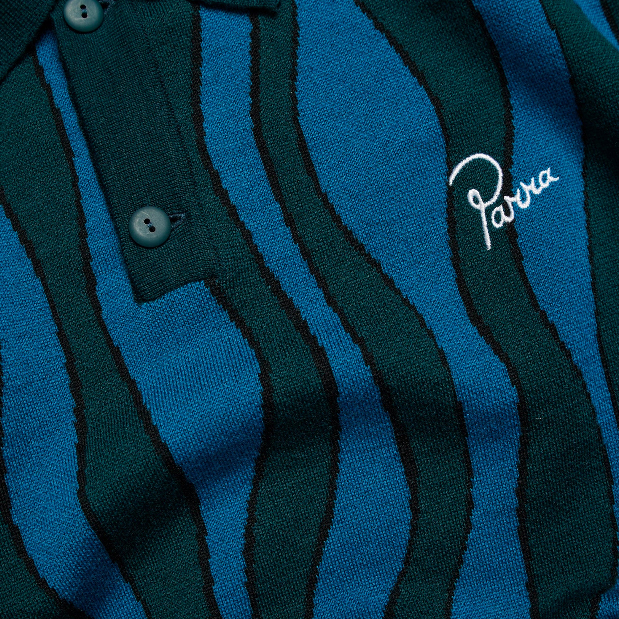 By Parra Mens Aqua Weed Waves Knitted Polo Shirt