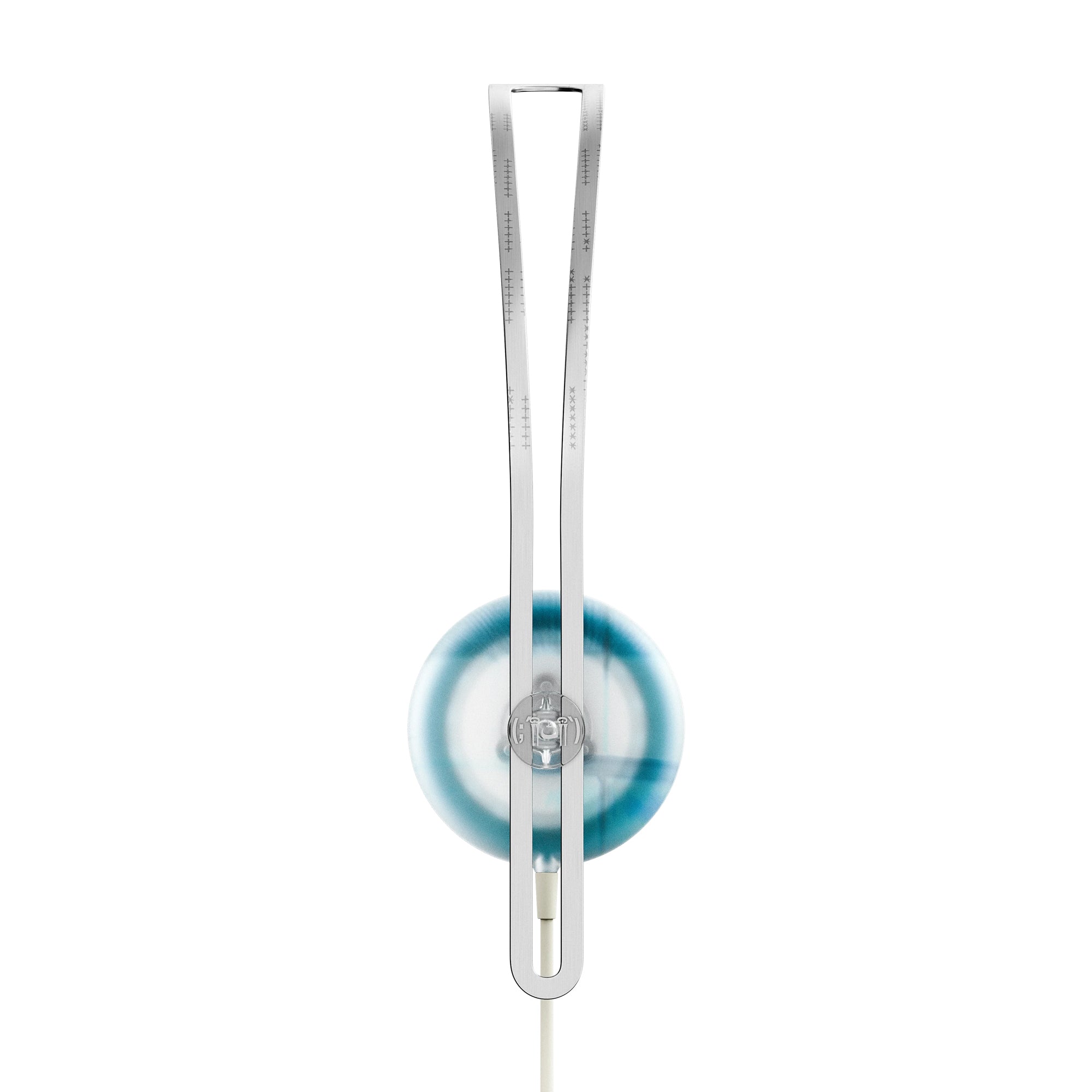 grey and light blue headphones on a white background