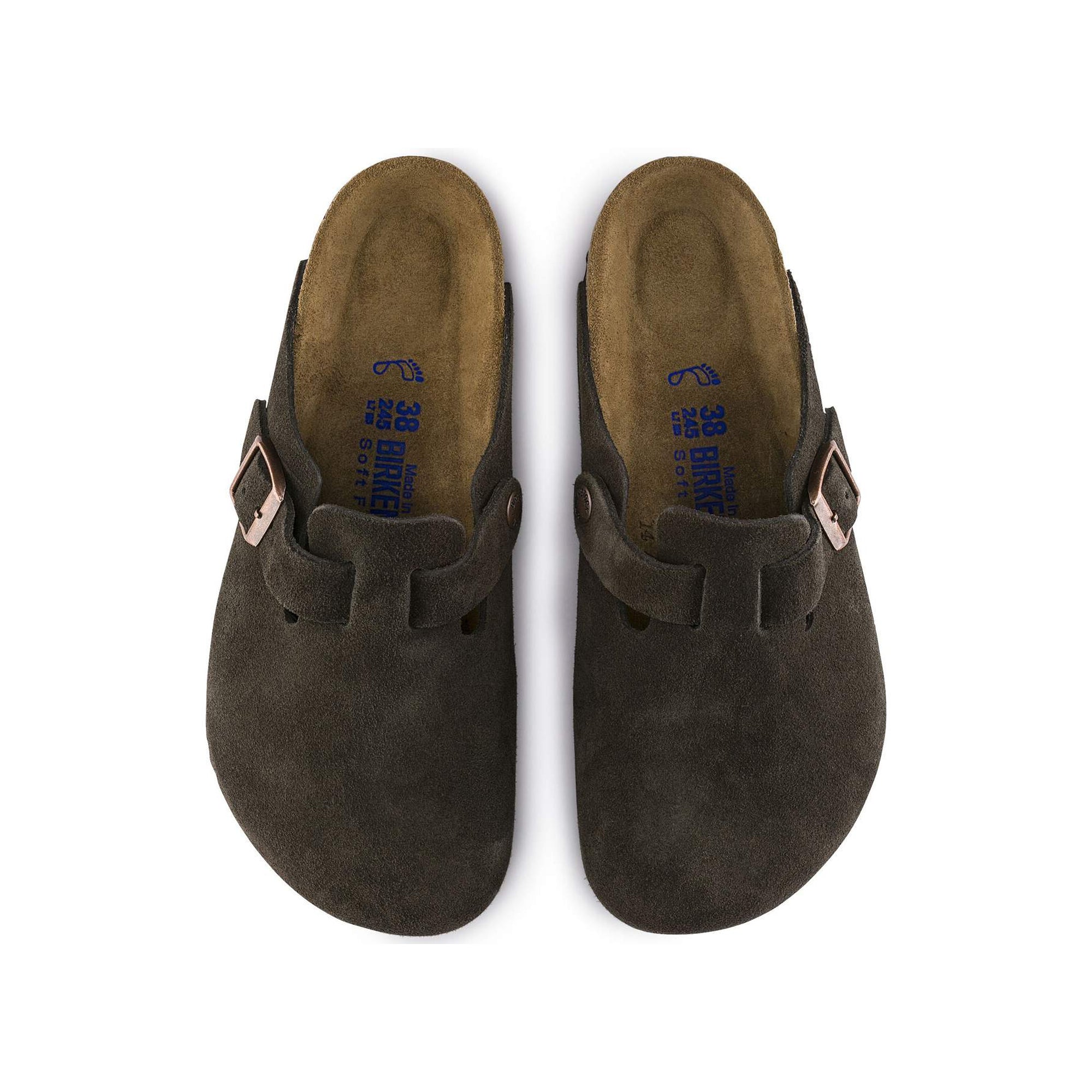 Brown Soft Footbed Sandal with metal pin buckle on a white background