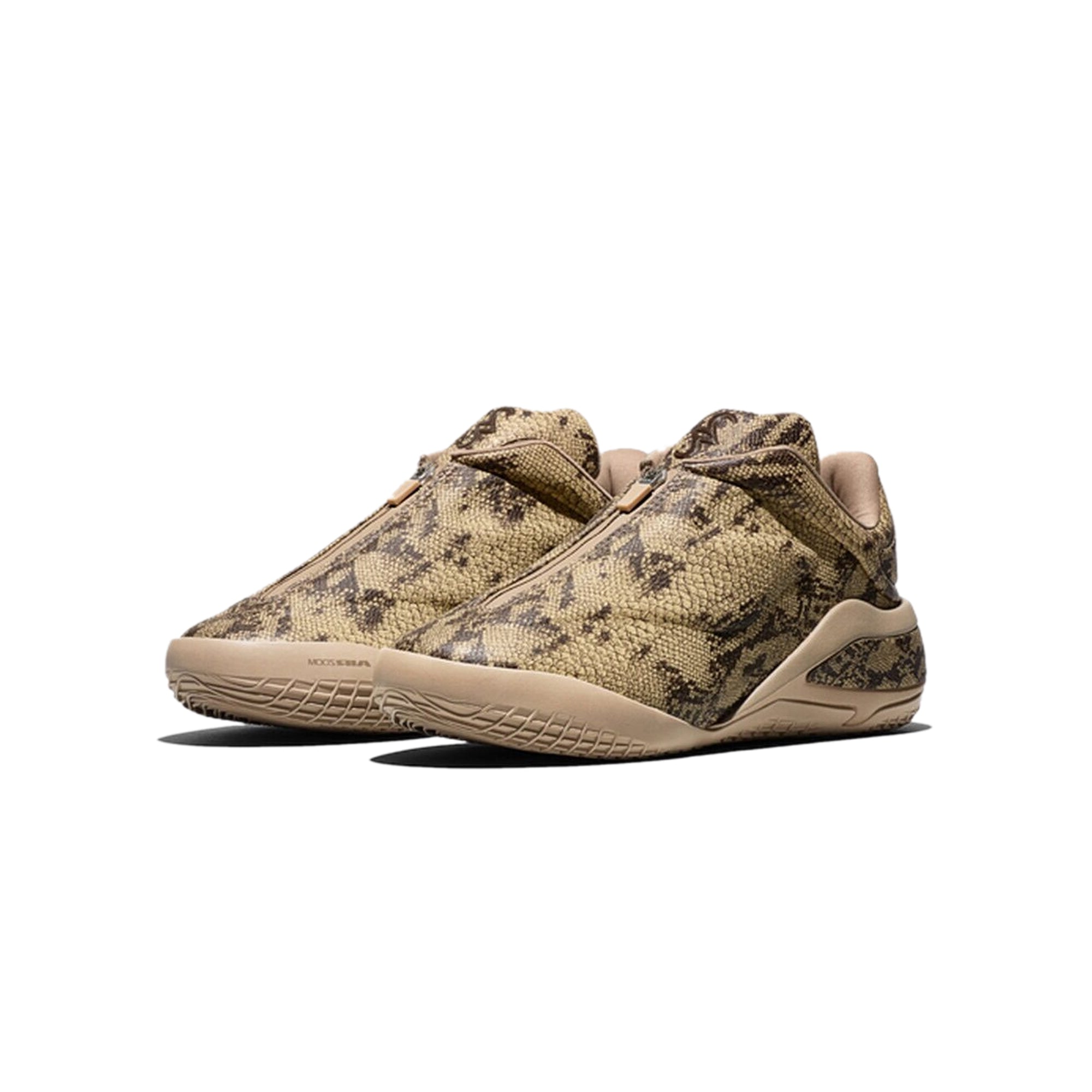 tan snake sneakers on a white background