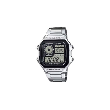 Casio Illuminator Silver and Black Digital Watch