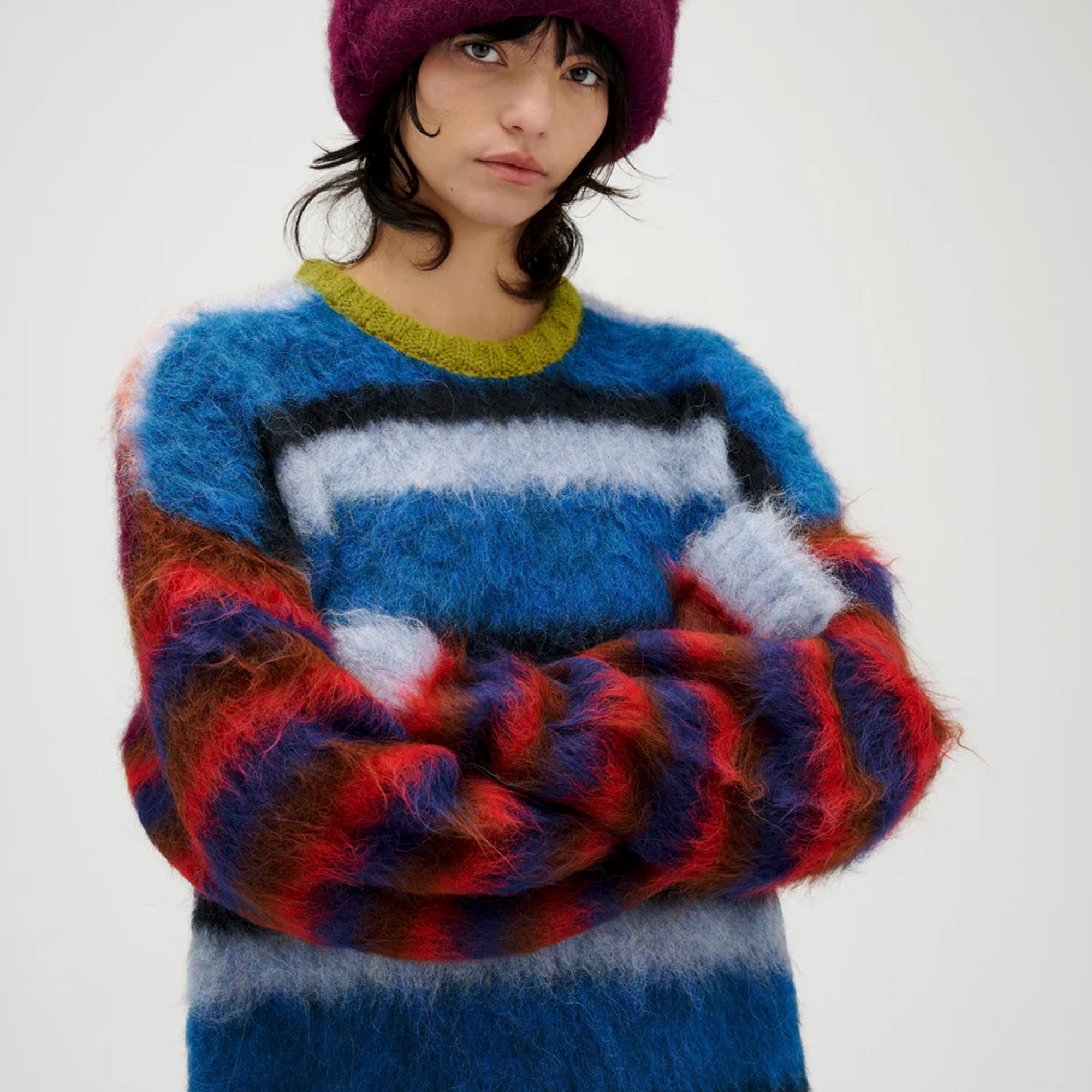 Brain Dead Mens Blurry Lines Alpaca Crewneck Sweater