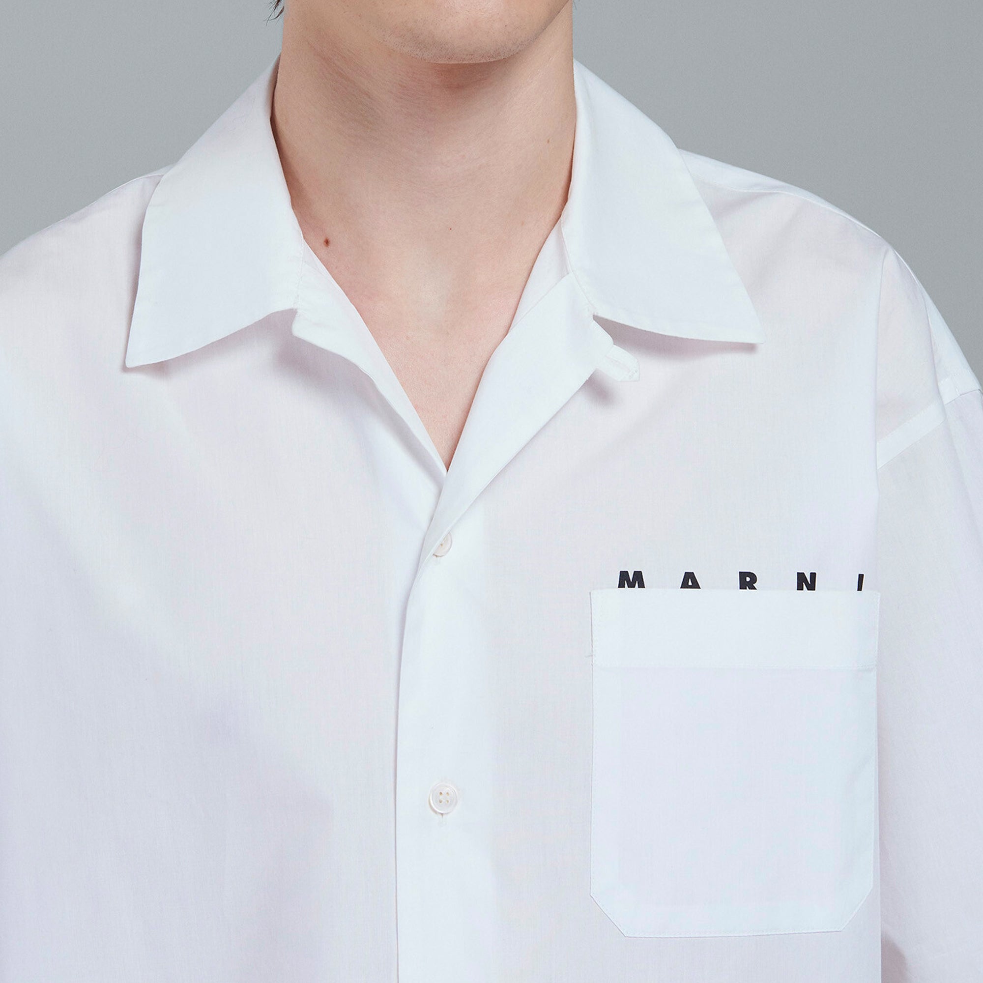 Marni Mens Poplin Logo Bowling Shirt