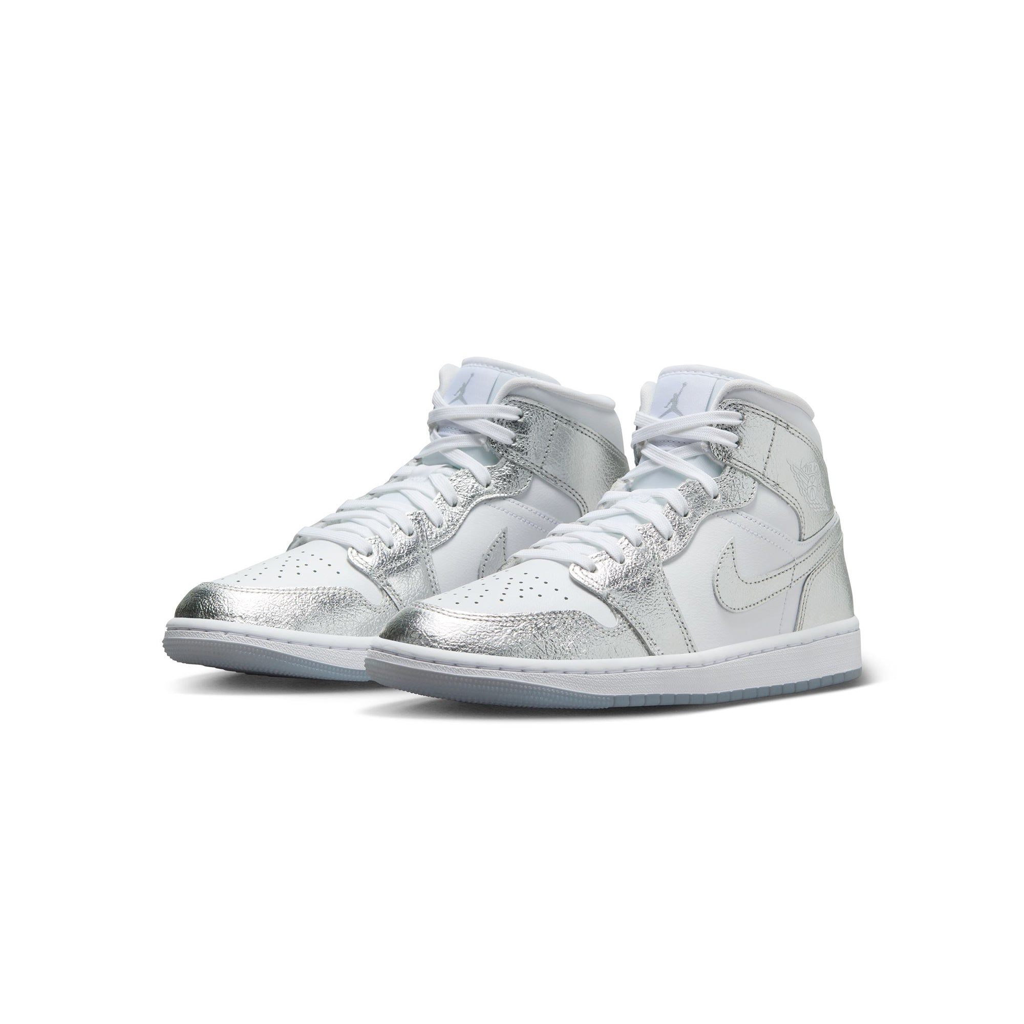White/metallic Silver-wolf Grey Sneakers on a white background