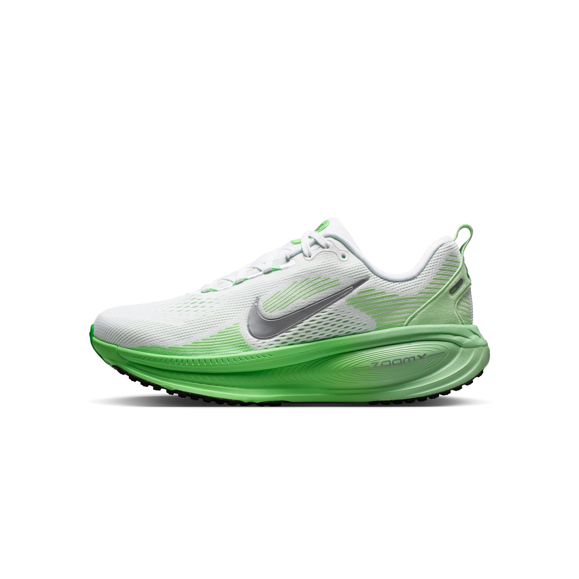 White/metallic Silver-illusion Green Sneakers on a white background