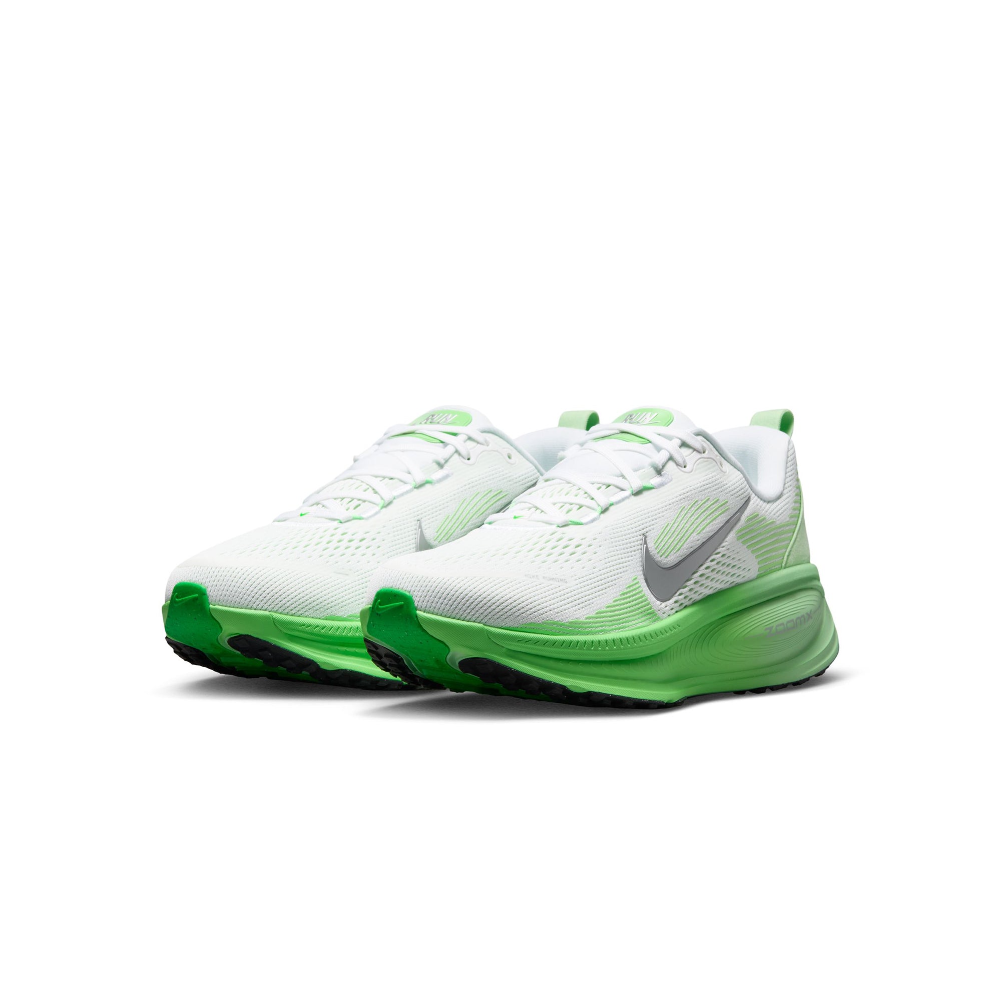 White/metallic Silver-illusion Green Sneakers on a white background