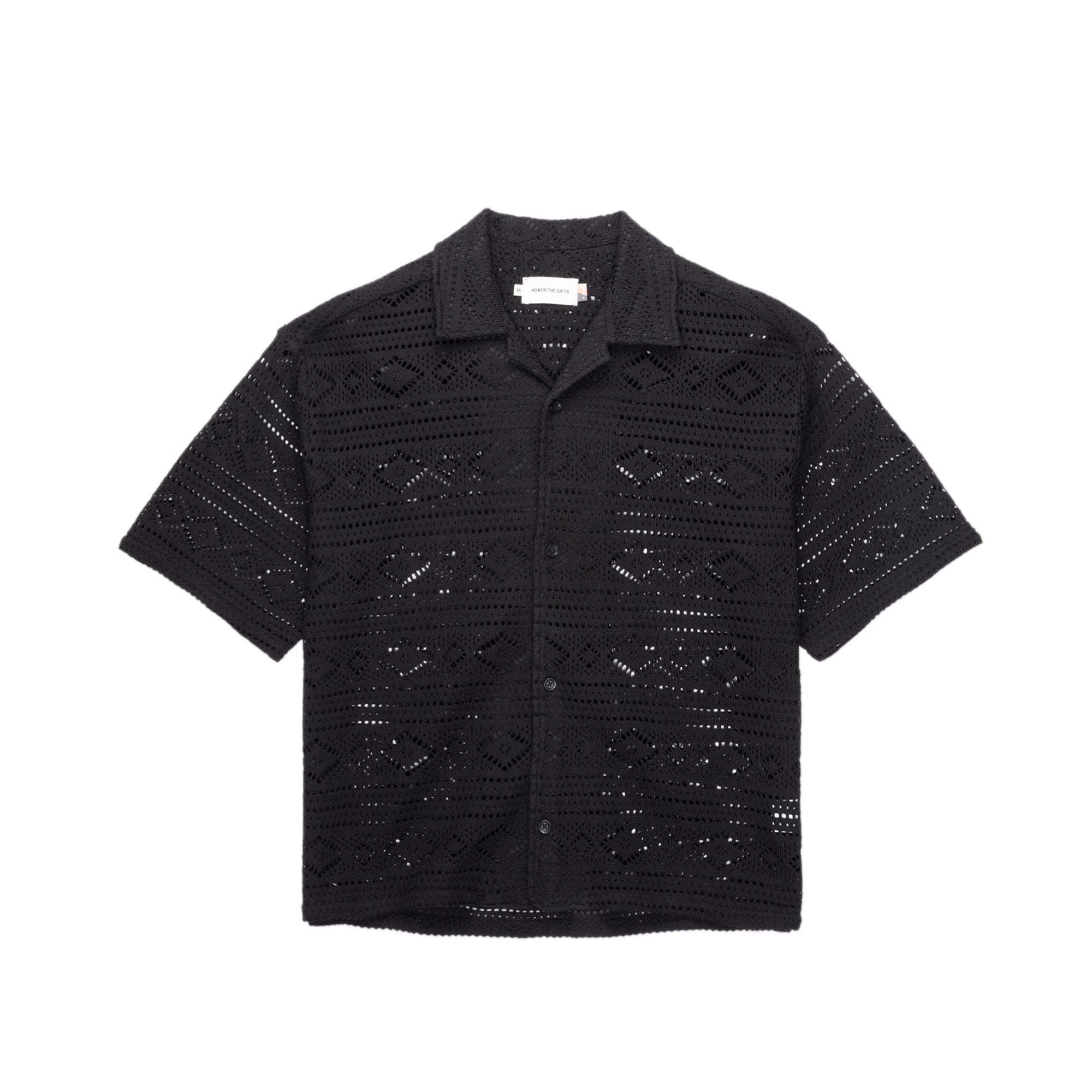 Honor The Gift Mens Pointelle Crochet Camp Collar Shirt