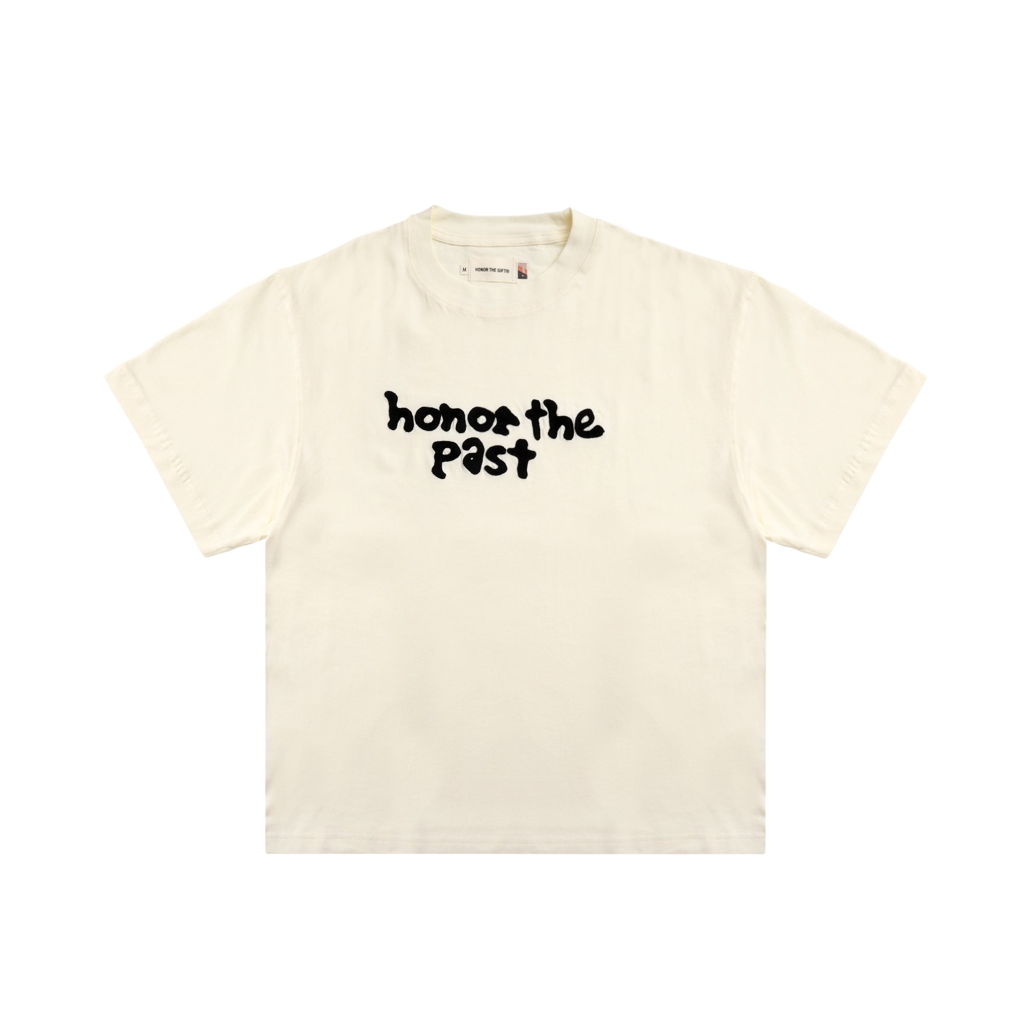 bone and black t-shirt on a white background