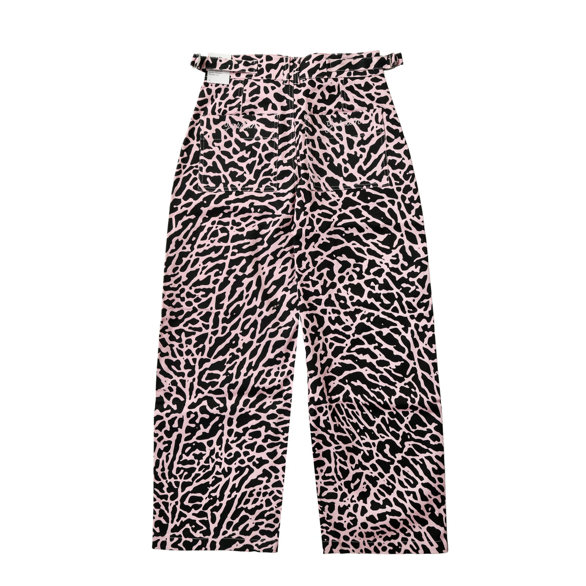 pink and black pants on a white background