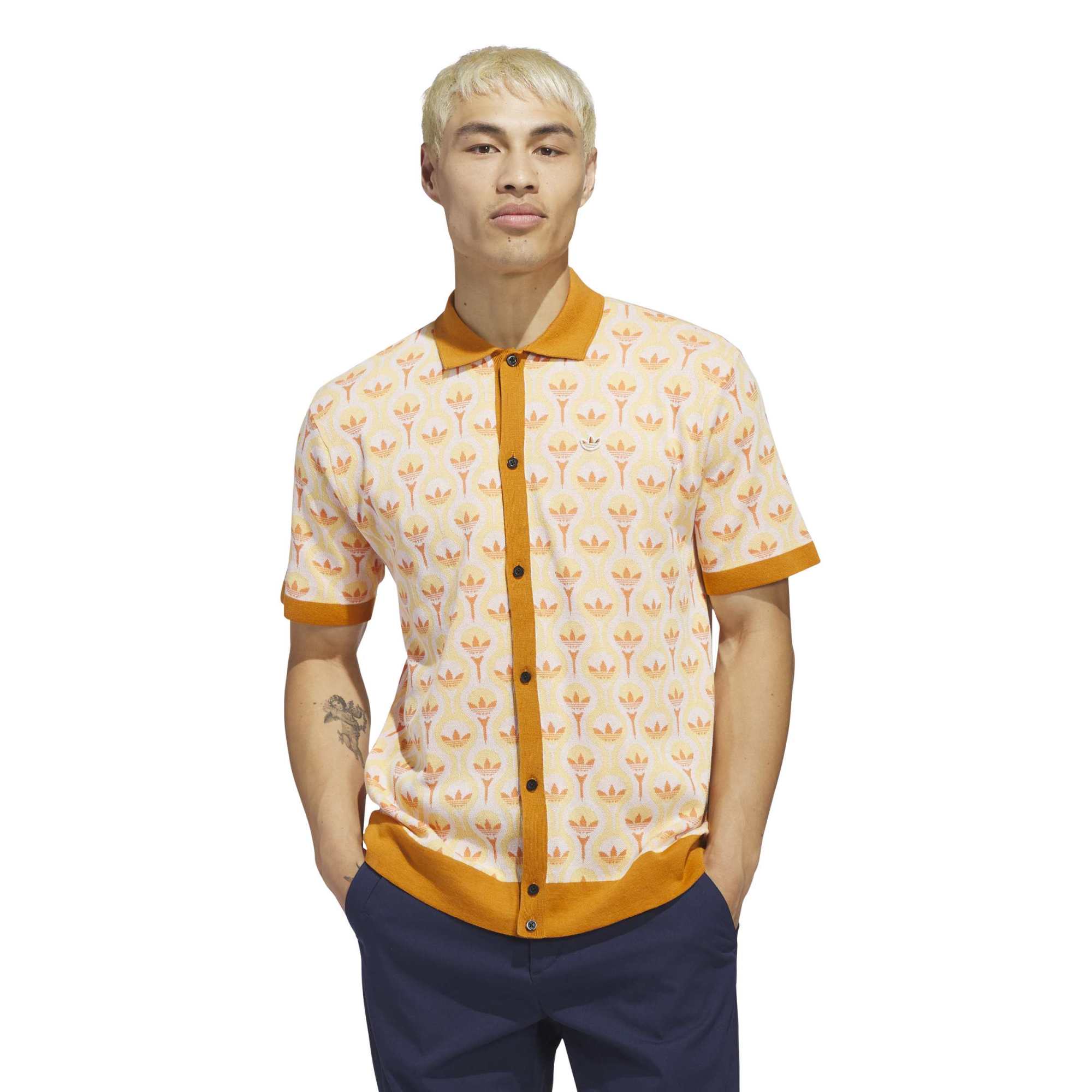 adidas Men Originals Knit Polo White / Ice Tangerine / Dusky Orange / S adidas Men Originals Knit Polo White / Ice Tangerine / Dusky Orange / S