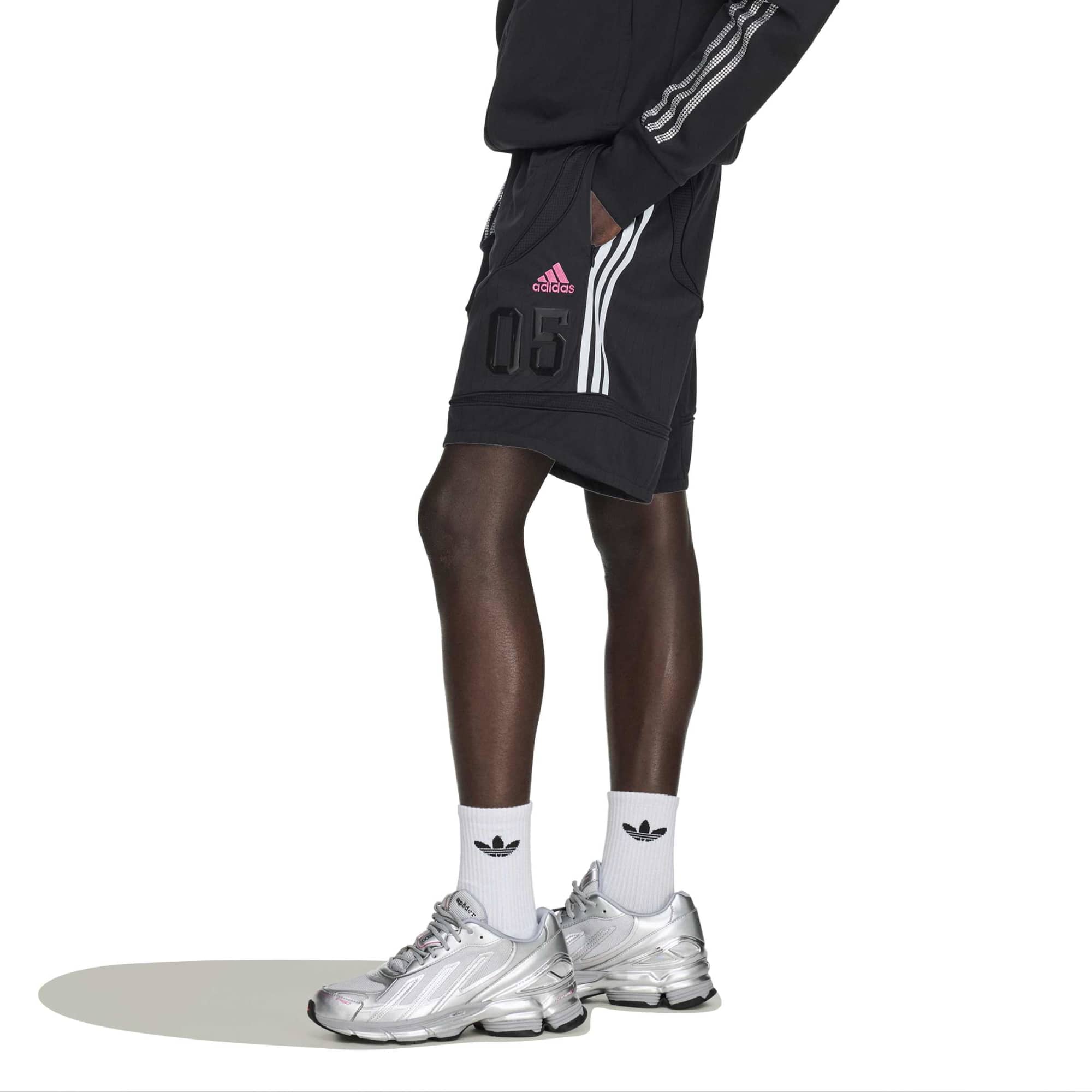 black silver and pink shorts on a white background