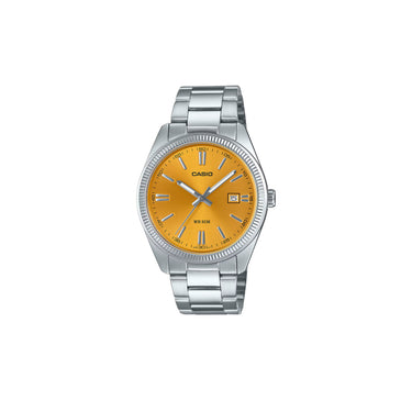 Casio Mens Vintage Silver and Yellow Analog Watch