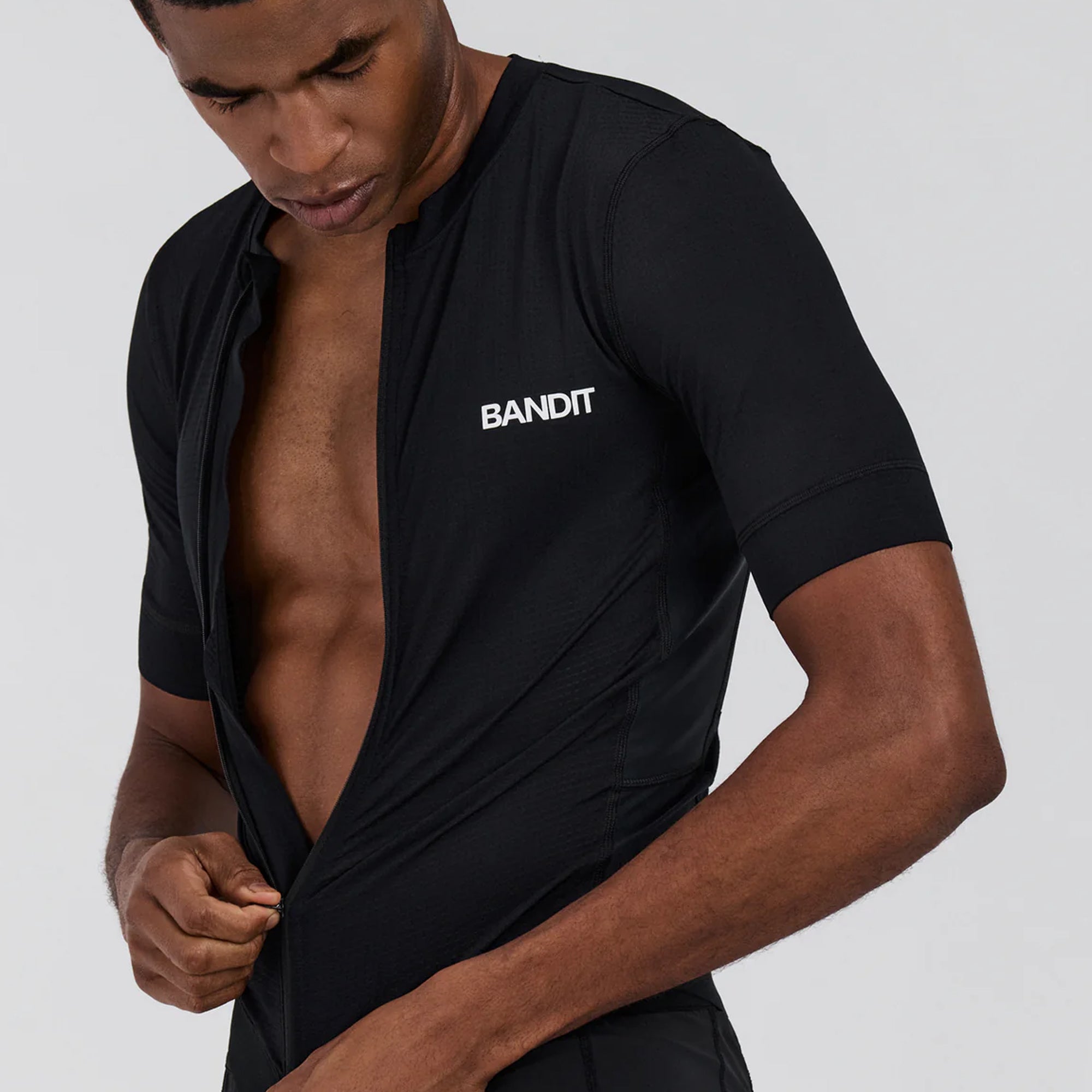 Bandit Running Mens Pieced Short Sleeve Quarter Zip Performance Tee
