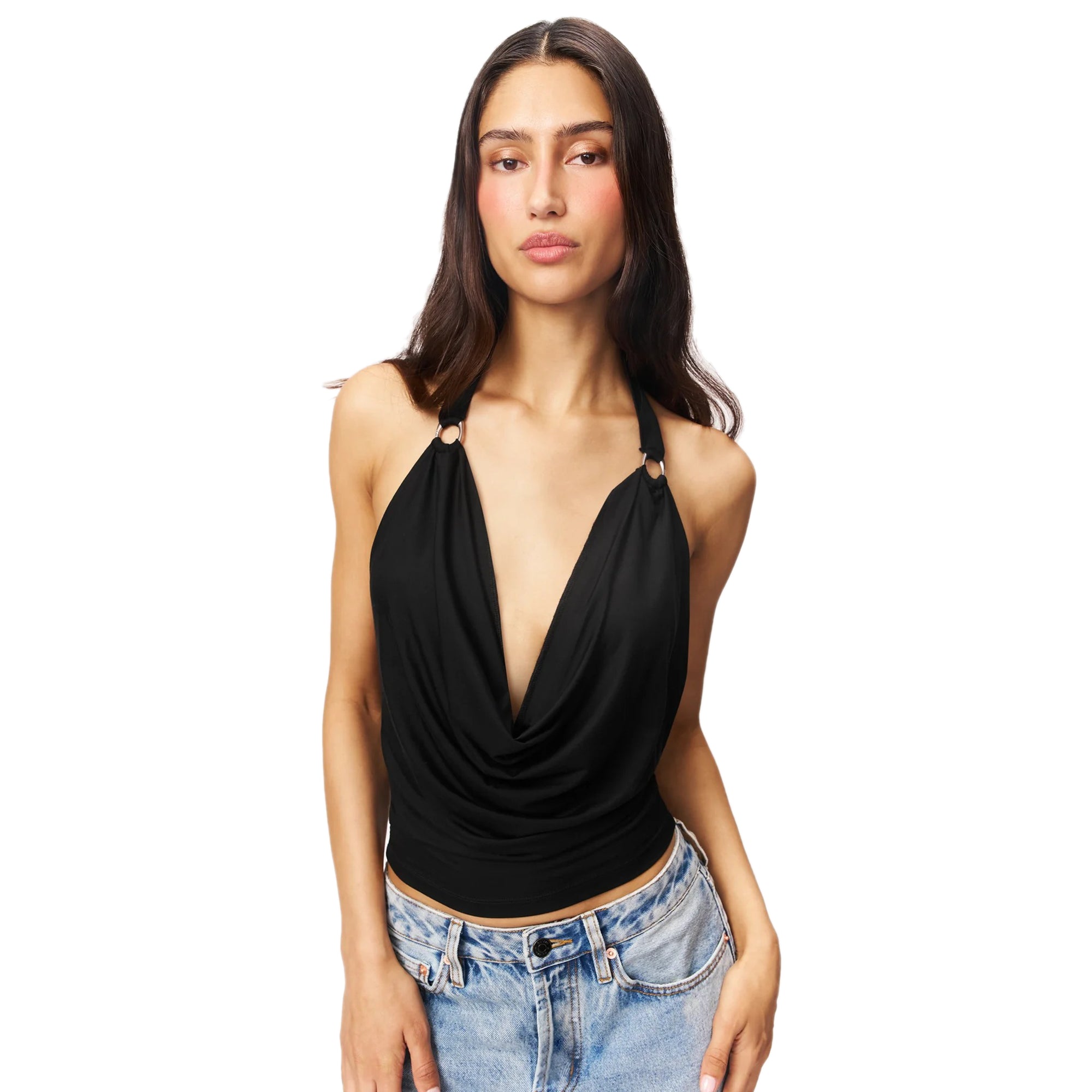 Guizio Womens Cowl Neck Halter Top