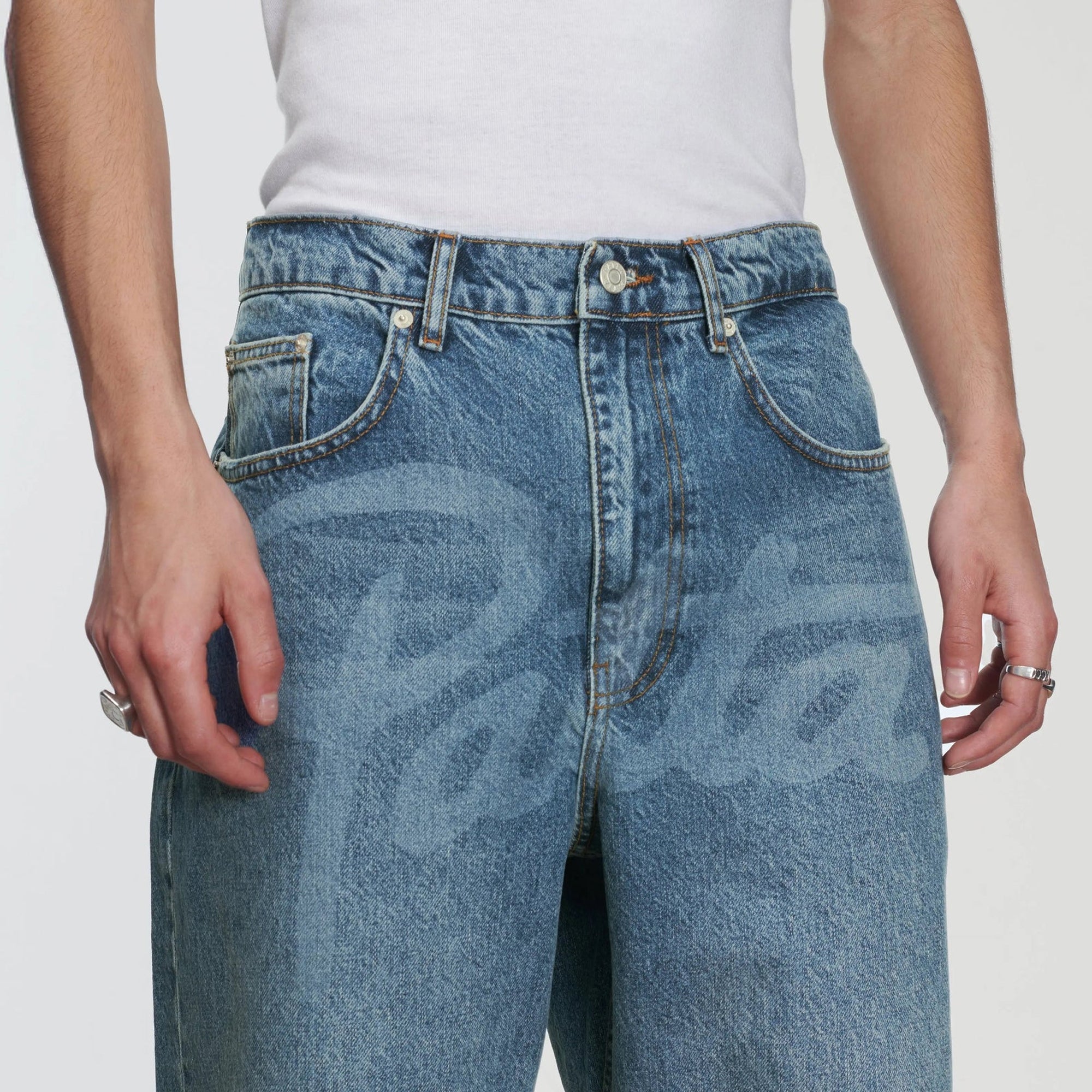 Patta Mens Laserprint Whiskers Denim Pants