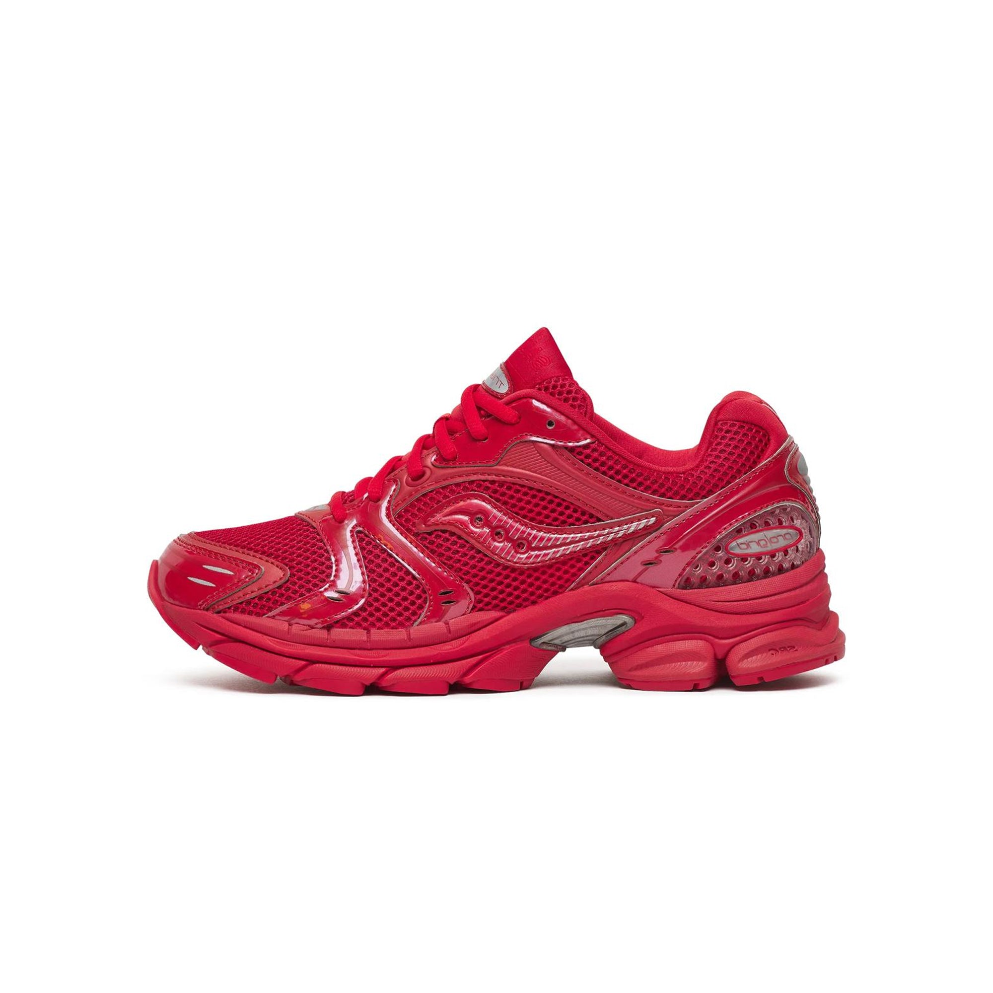 red and grey sneakers on a white background