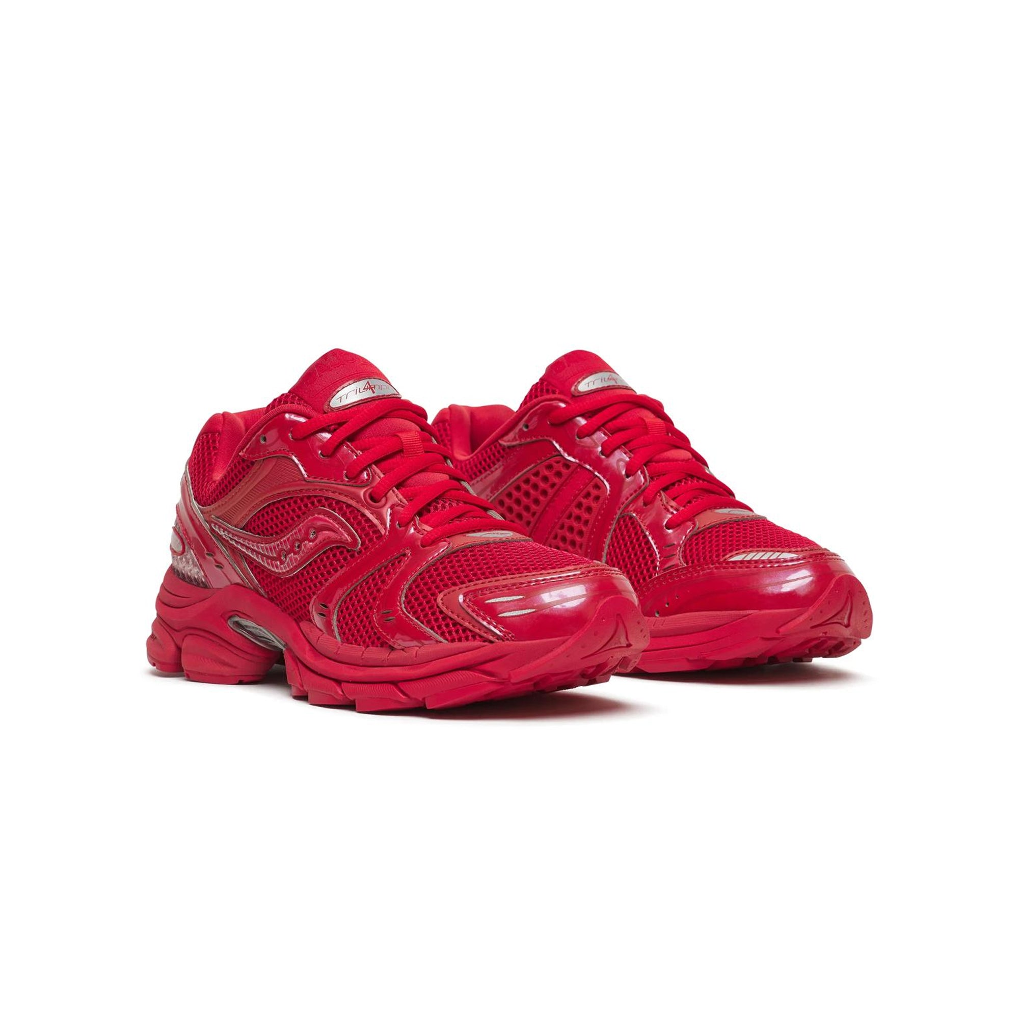red and grey sneakers on a white background